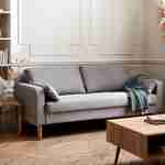 Canapé en tissu gris clair - Bjorn - Canapé 3 places fixe droit pieds bois, style scandinave   Photo1