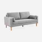 Canapé en tissu gris clair - Bjorn - Canapé 3 places fixe droit pieds bois, style scandinave   Photo2