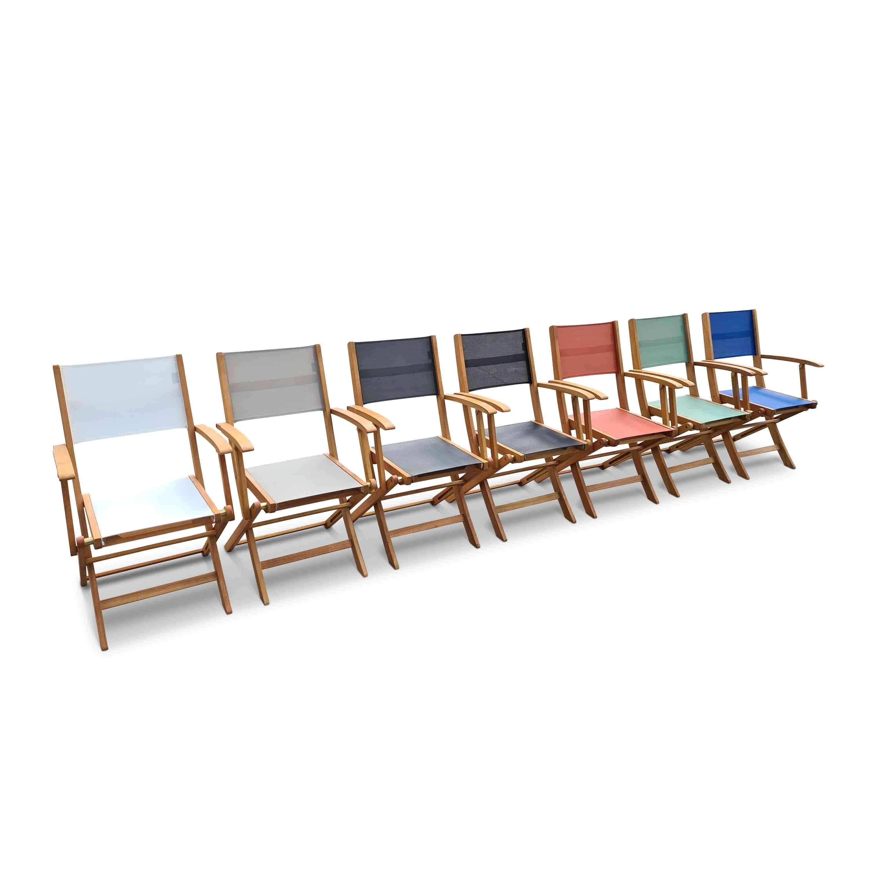 Fauteuils de jardin en bois et textilène - Almeria Bleu nuit - 2 fauteuils pliants en bois d'Eucalyptus FSC huilé et textilène Photo5