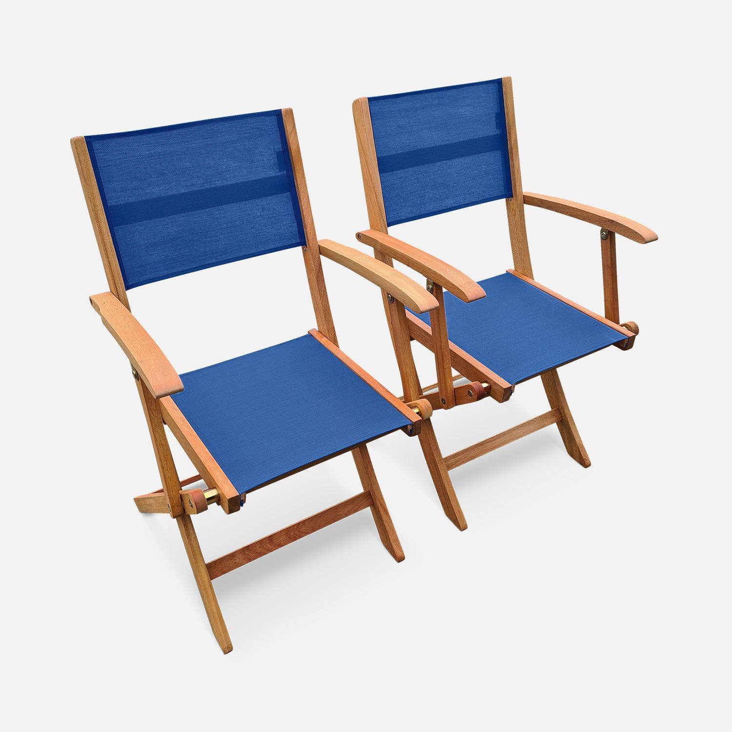 Fauteuils de jardin en bois et textilène - Almeria Bleu nuit - 2 fauteuils pliants en bois d'Eucalyptus FSC huilé et textilène Photo1