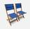 Conjunto de 2 cadeiras de jardim em madeira Almeria, 2 cadeiras dobráveis em eucalipto FSC oleado e textilene azul meia-noite