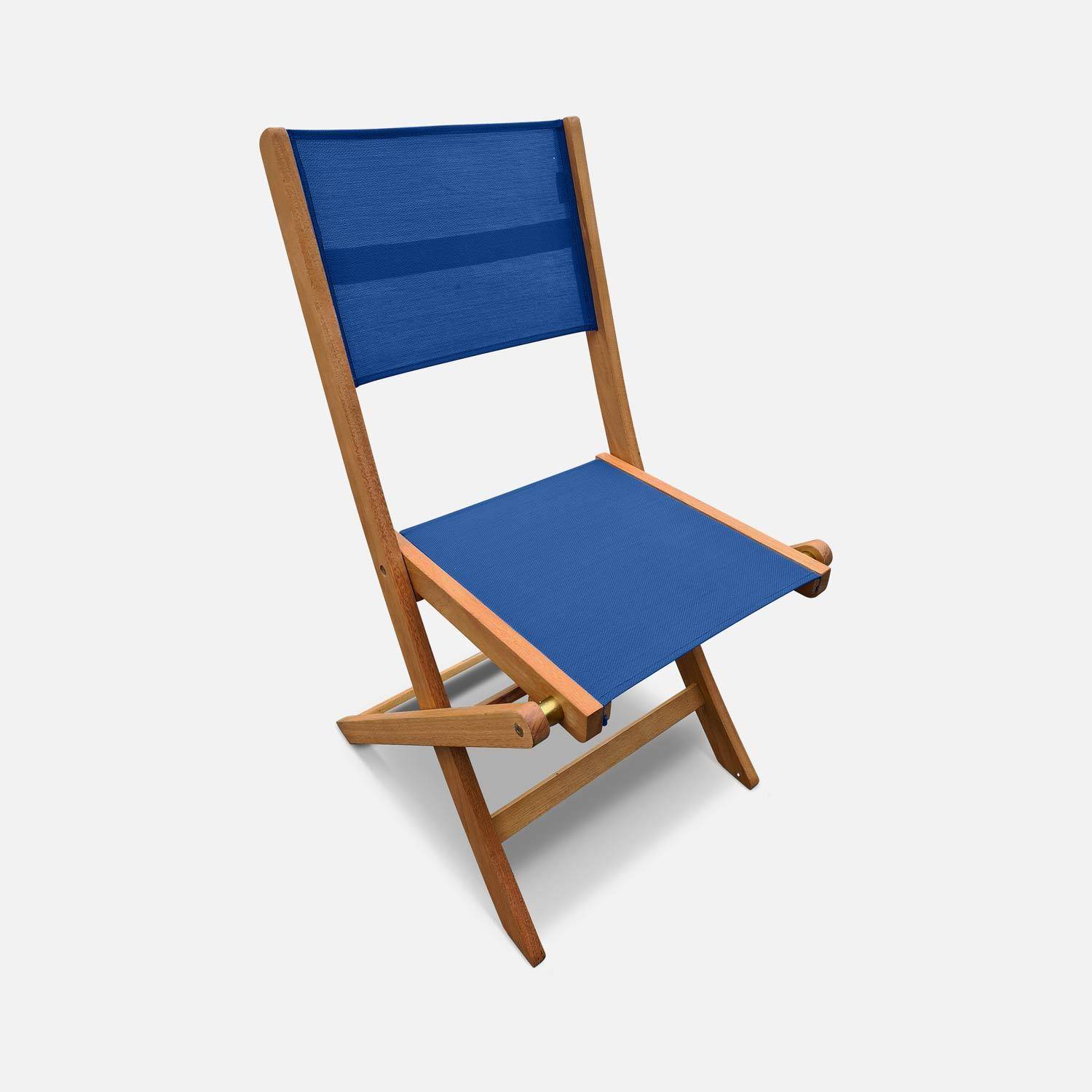 Chaises de jardin en bois et textilène - Almeria Bleu nuit - 2 chaises pliantes en bois d'Eucalyptus FSC huilé et textilène Photo2