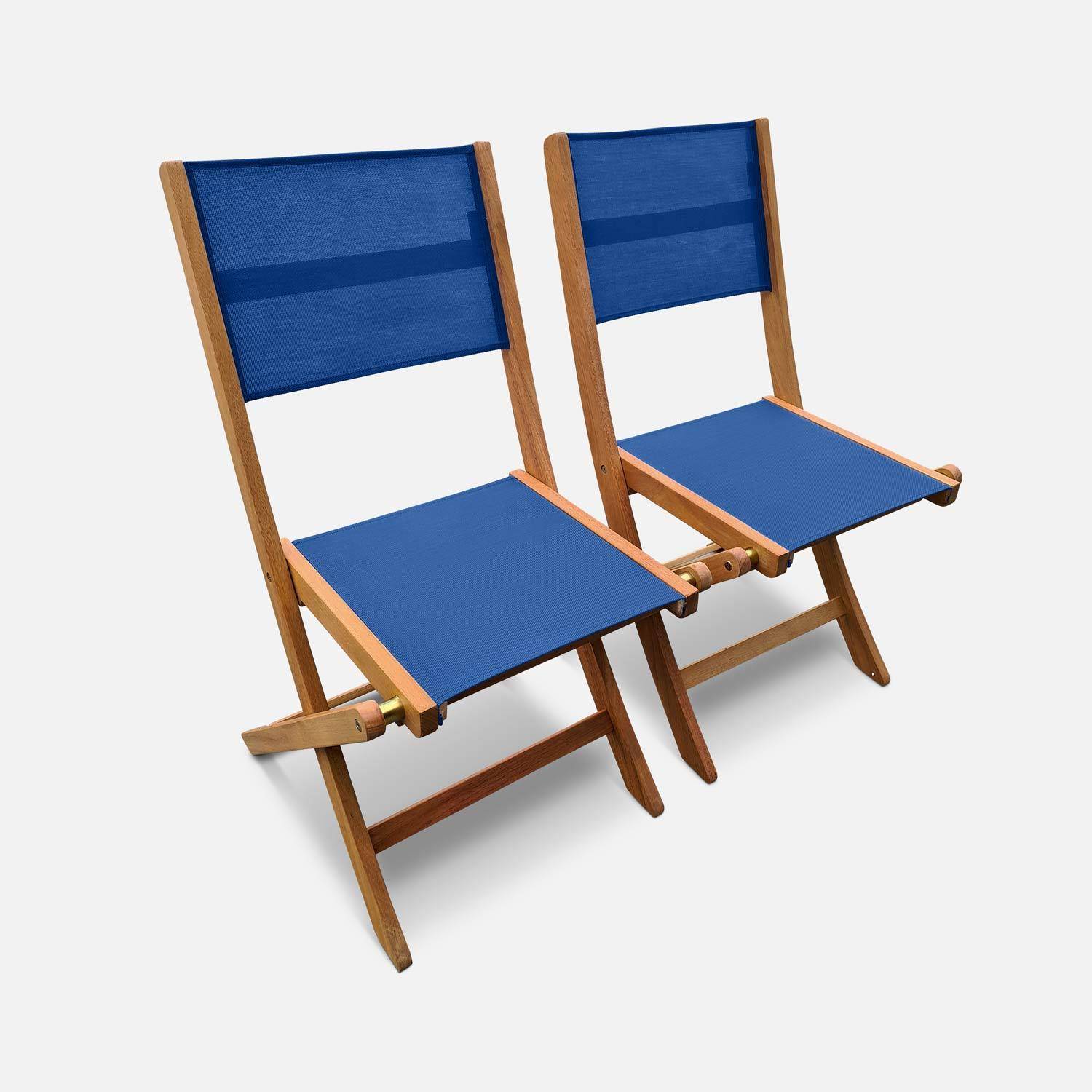 Chaises de jardin en bois et textilène - Almeria Bleu nuit - 2 chaises pliantes en bois d'Eucalyptus FSC huilé et textilène Photo1