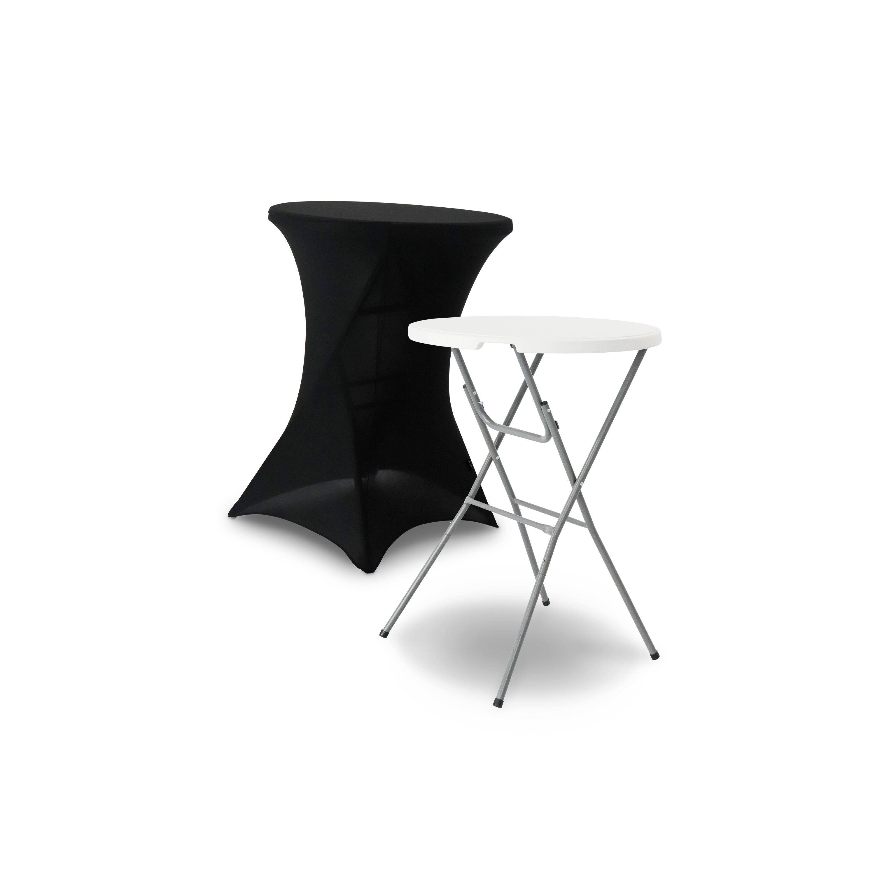 Table haute de réception – GALA – Mange debout, pliable, Ø80cm x 110cm + housse en polyester, noir Photo1