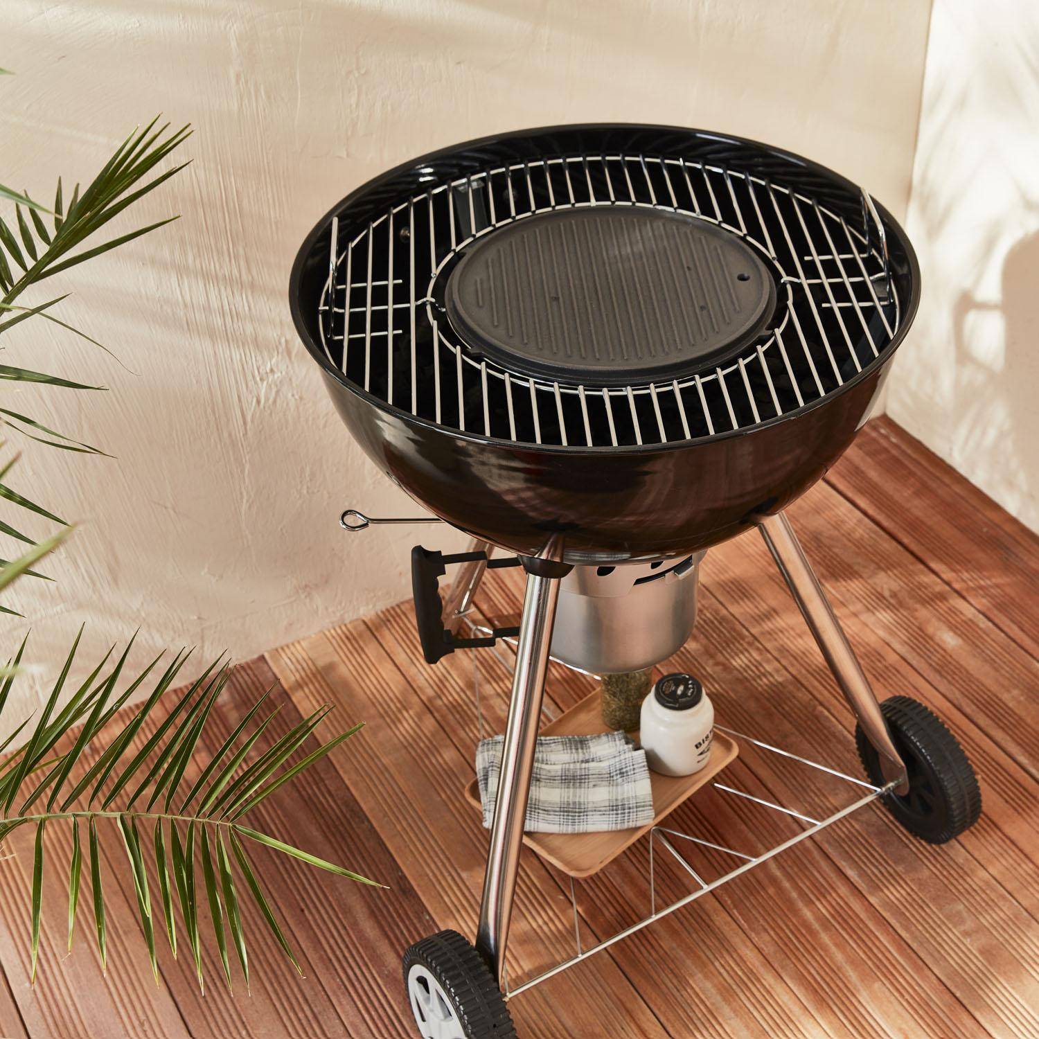 Ensemble de cuisson pour barbecue au charbon – Wok, gril, plaque réversible, pierre, pour grille amovible Ø30cm Photo3