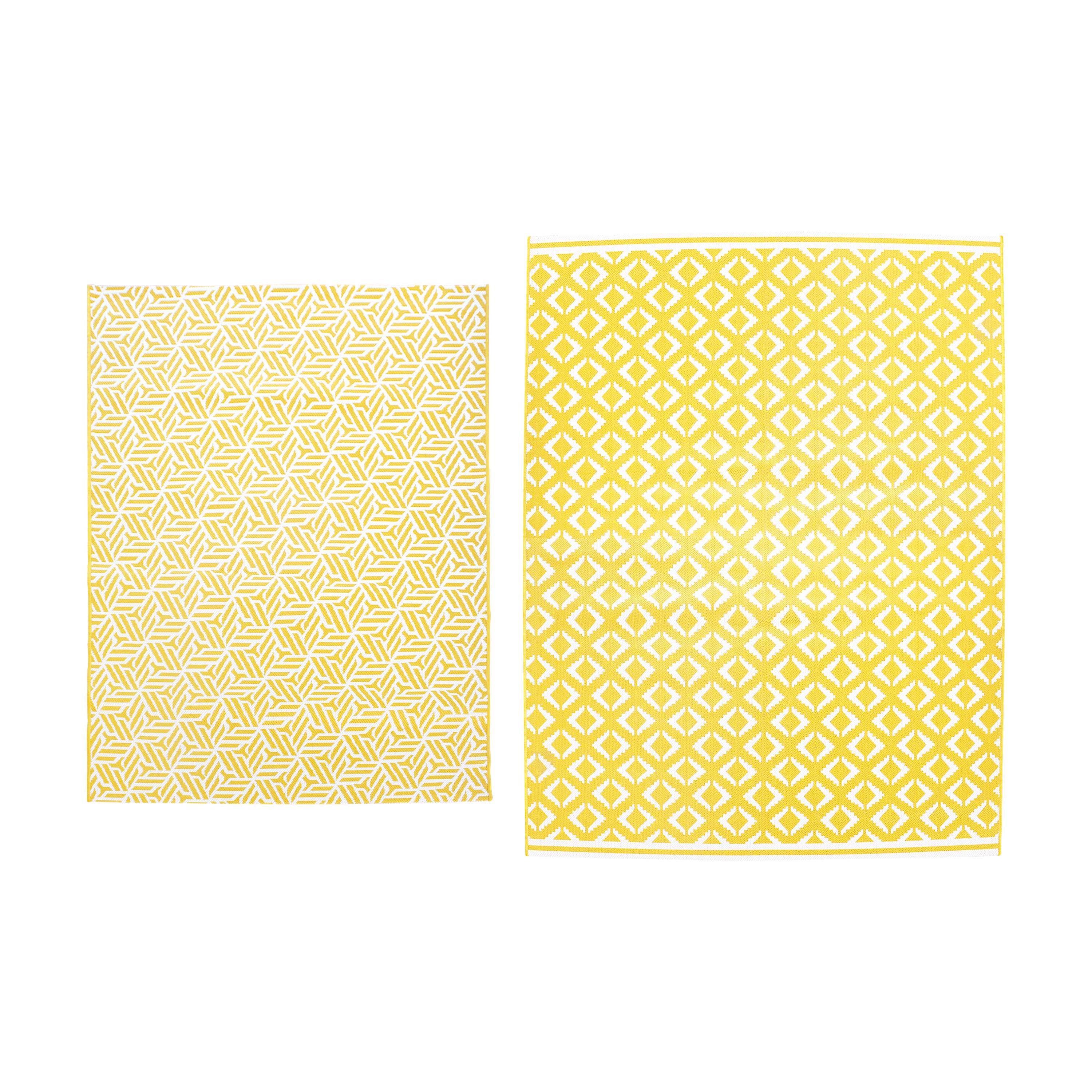 Tapis extérieur/intérieur 160 x 230 cm, jaune et blanc, densité 1,15 kg/m2, motif losanges, traité anti UV, toutes saisons Photo5