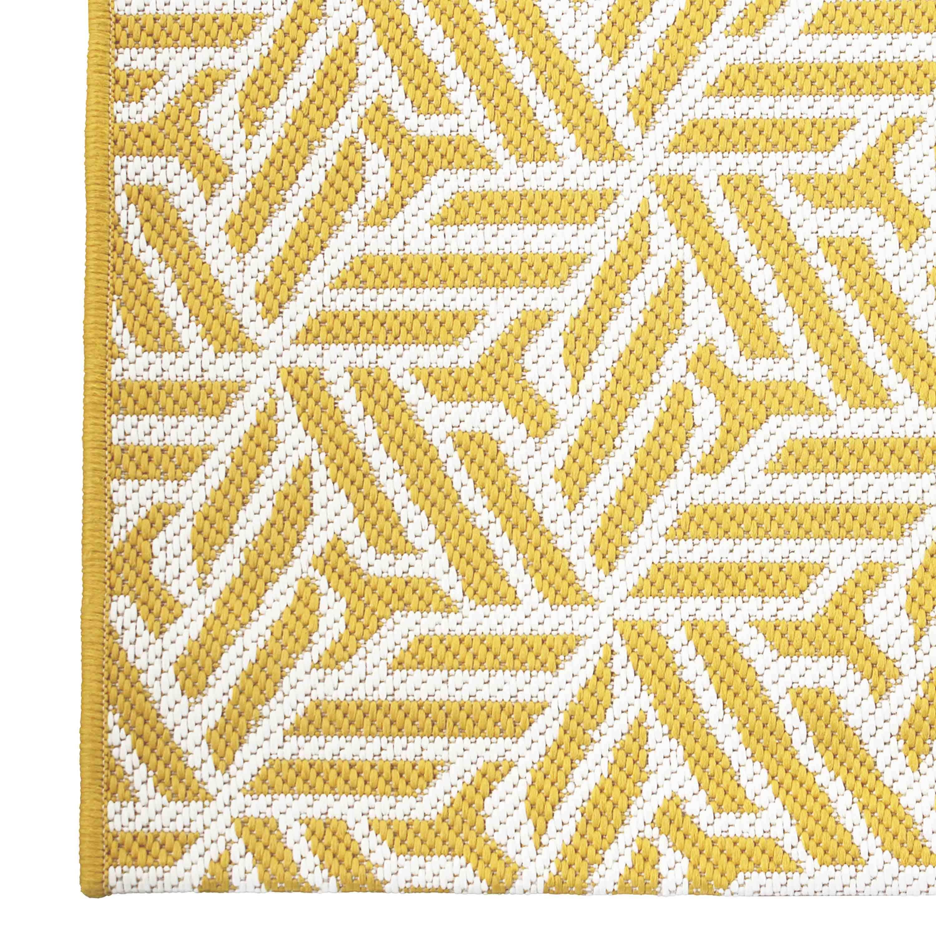 Tapis extérieur/intérieur 160 x 230 cm, jaune et blanc, densité 1,15 kg/m2, motif losanges, traité anti UV, toutes saisons Photo3