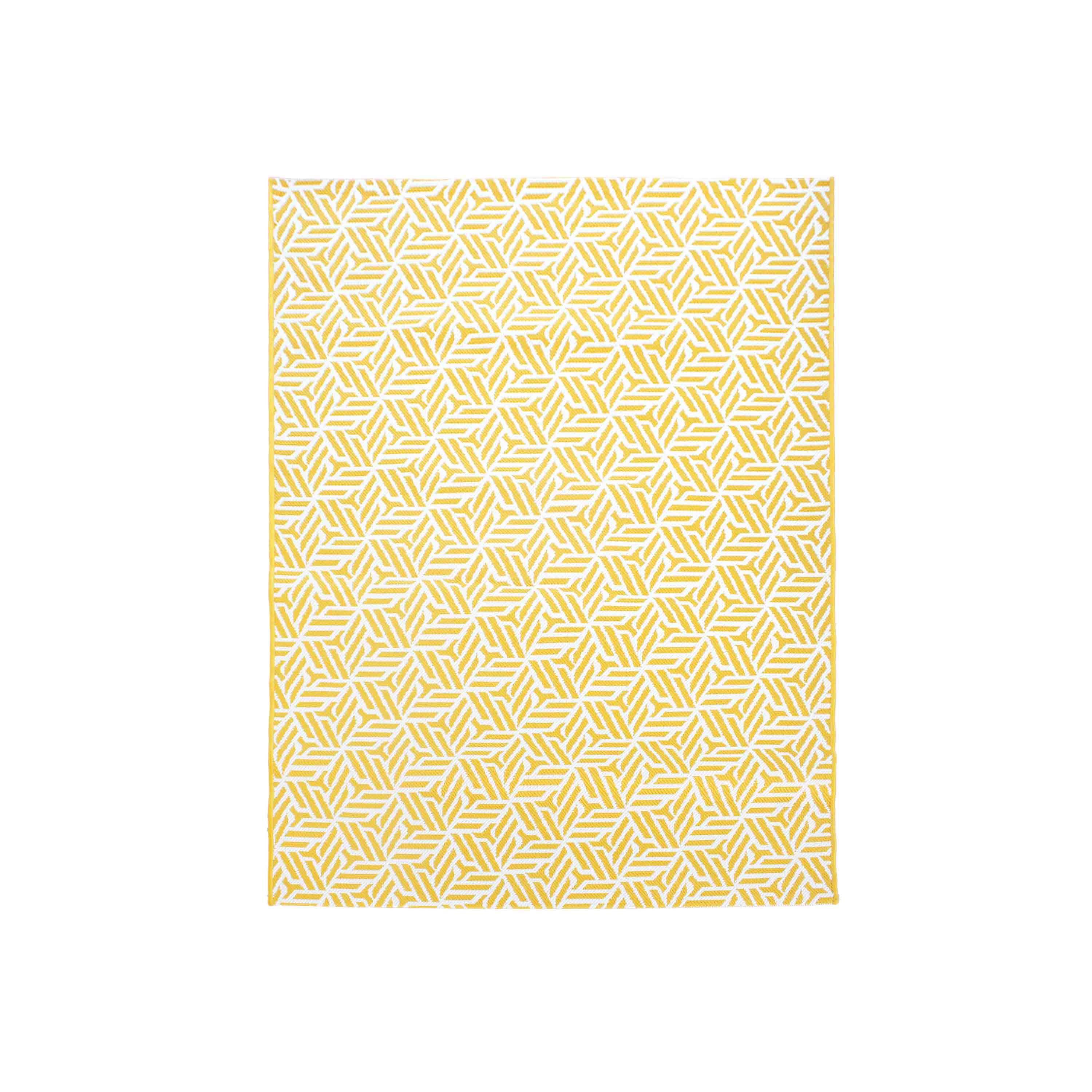 Tapis extérieur/intérieur 160 x 230 cm, jaune et blanc, densité 1,15 kg/m2, motif losanges, traité anti UV, toutes saisons Photo1