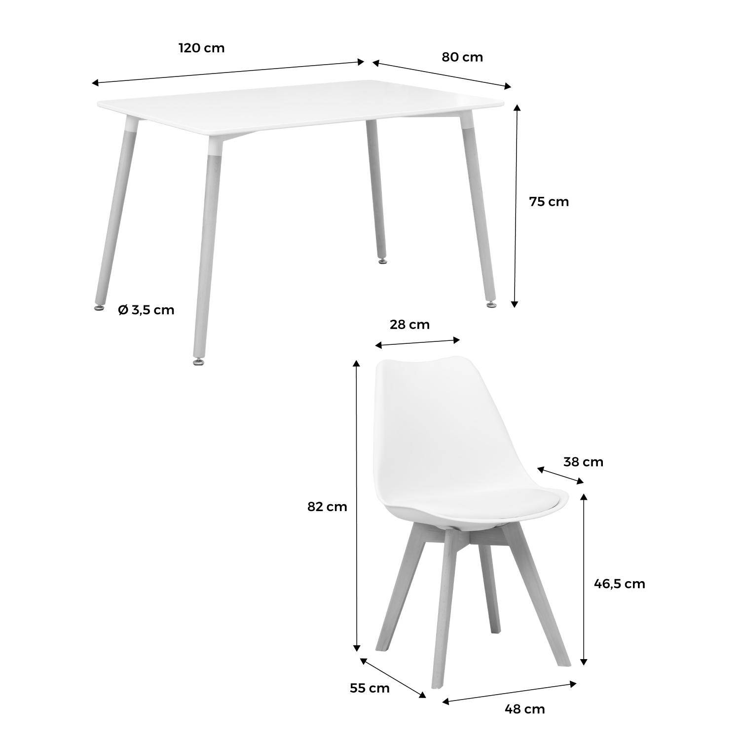 Table à manger rectangulaire bois 120cm blanc - Hedvig - 4 chaises, 4 places, scandinave, pieds bois  Photo6