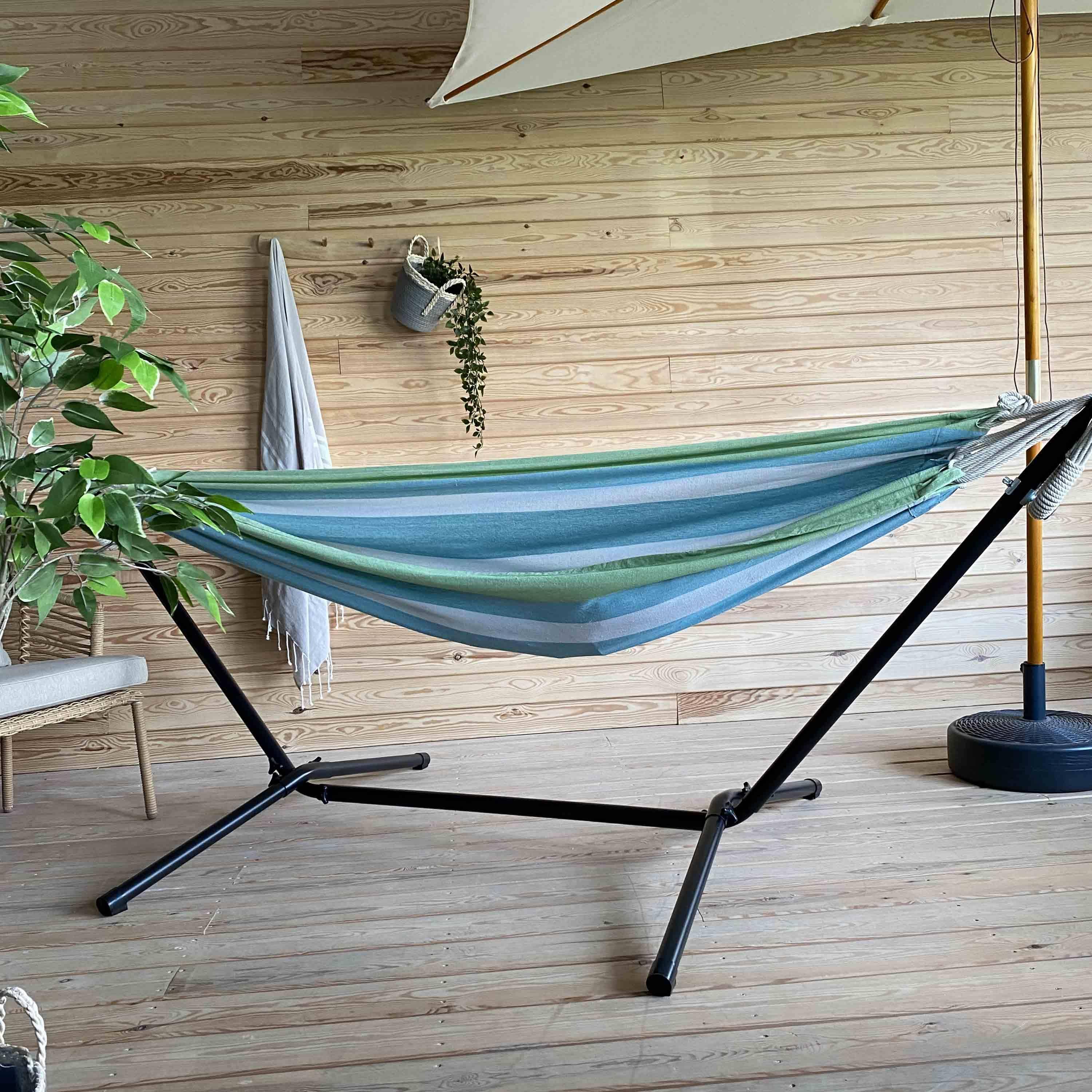 Toile de hamac 1 personne , 110x220cm, avec cordes d'accroche et mousquetons, structure pour hamac Photo4
