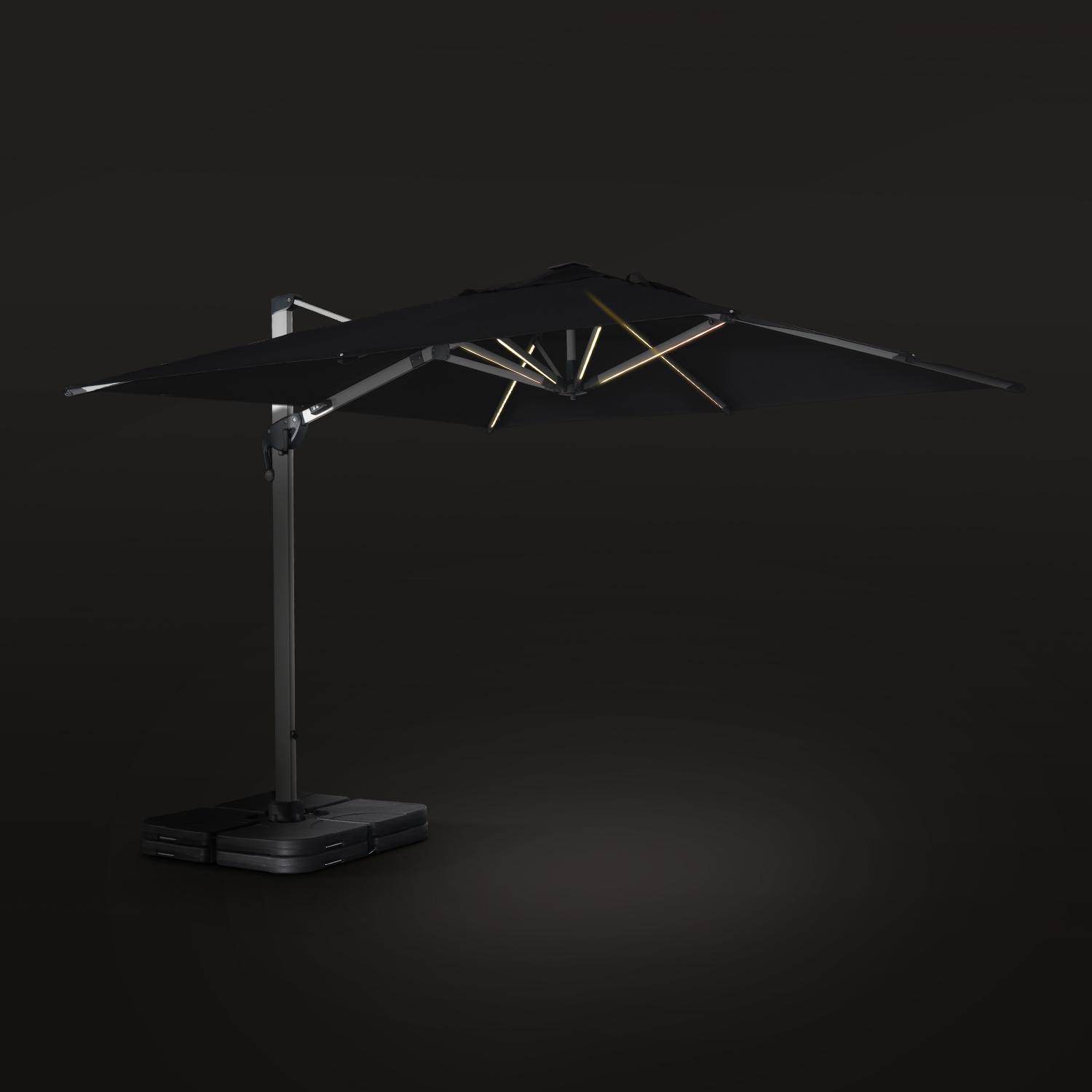 Parasol déporté haut de gamme LED carré 3x3m – PYLA LED noir – Toile Sunbrella ® fabriquée en France, par Dickson, structure en aluminium anodisé, rotatif, éclairage led, housse de protection Photo4
