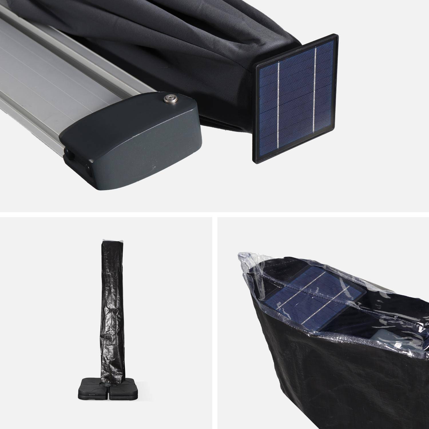 Parasol déporté haut de gamme LED carré 3x4m – PYLA LED noir – toile Sunbrella ® fabriquée en France, structure en aluminium anodisé, rotatif, éclairage led, housse de protection Photo6