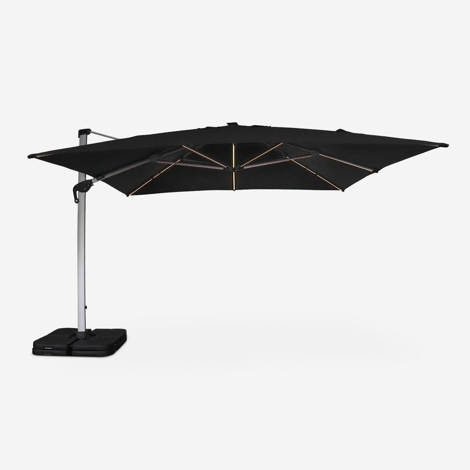 Parasol déporté haut de gamme LED carré 4x4m – PYLA LED noir – toile Sunbrella ® fabriquée en France, structure en aluminium anodisé, rotatif, éclairage led, housse de protection Photo2