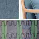 Fauteuil design en bois et tissu, 1 place droit fixe, pieds compas scandinave, assise confortable, structure en bois solide, bleu Photo7
