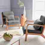 Design fauteuil van hout en stof, 1 vaste rechte zitting, kompaspoten, Scandinavische stijl Photo3