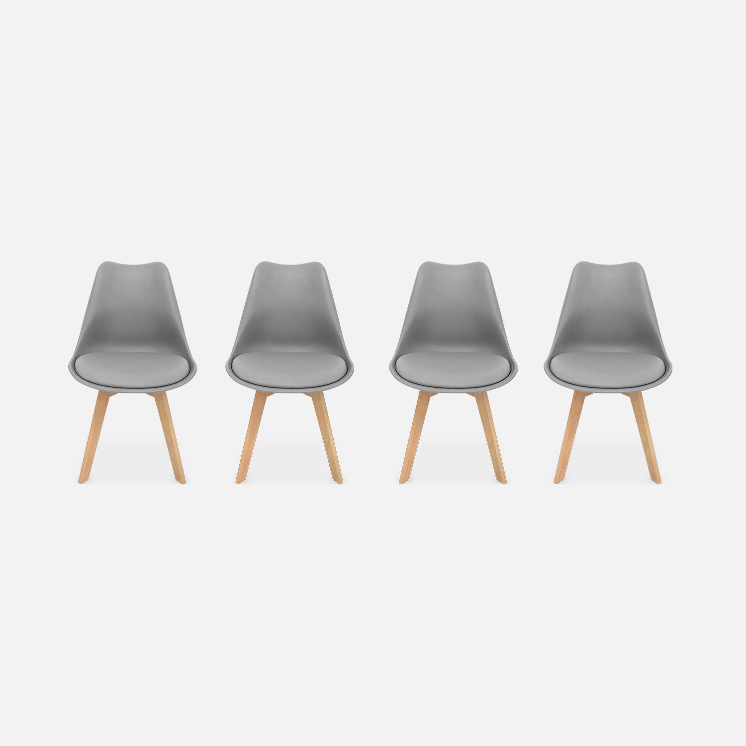 Lot de 4 chaises scandinaves, pieds bois de hêtre, chaises 1 place, gris Photo3