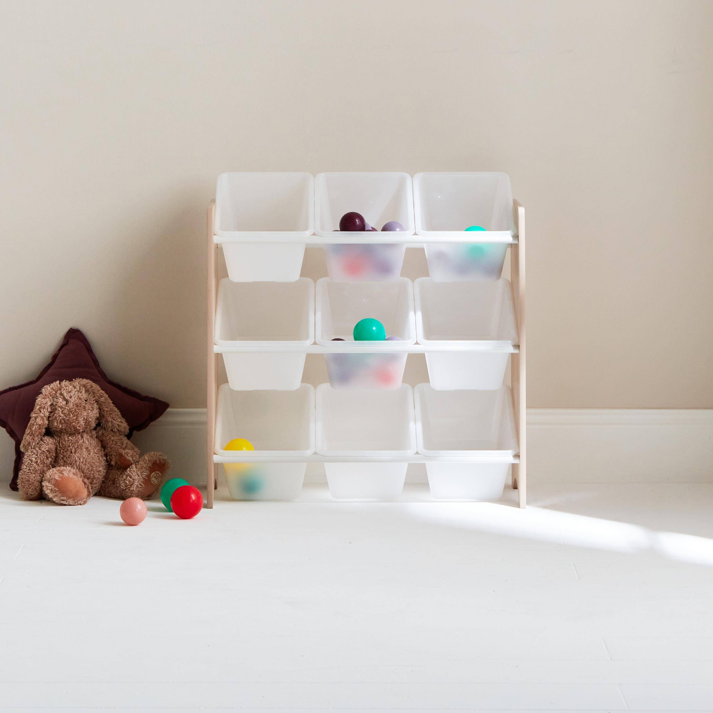 Mueble de almacenamiento para niños con 9 compartimentos - Tobias - Madera maciza blanca natural, 64x29,5x60cm Photo1