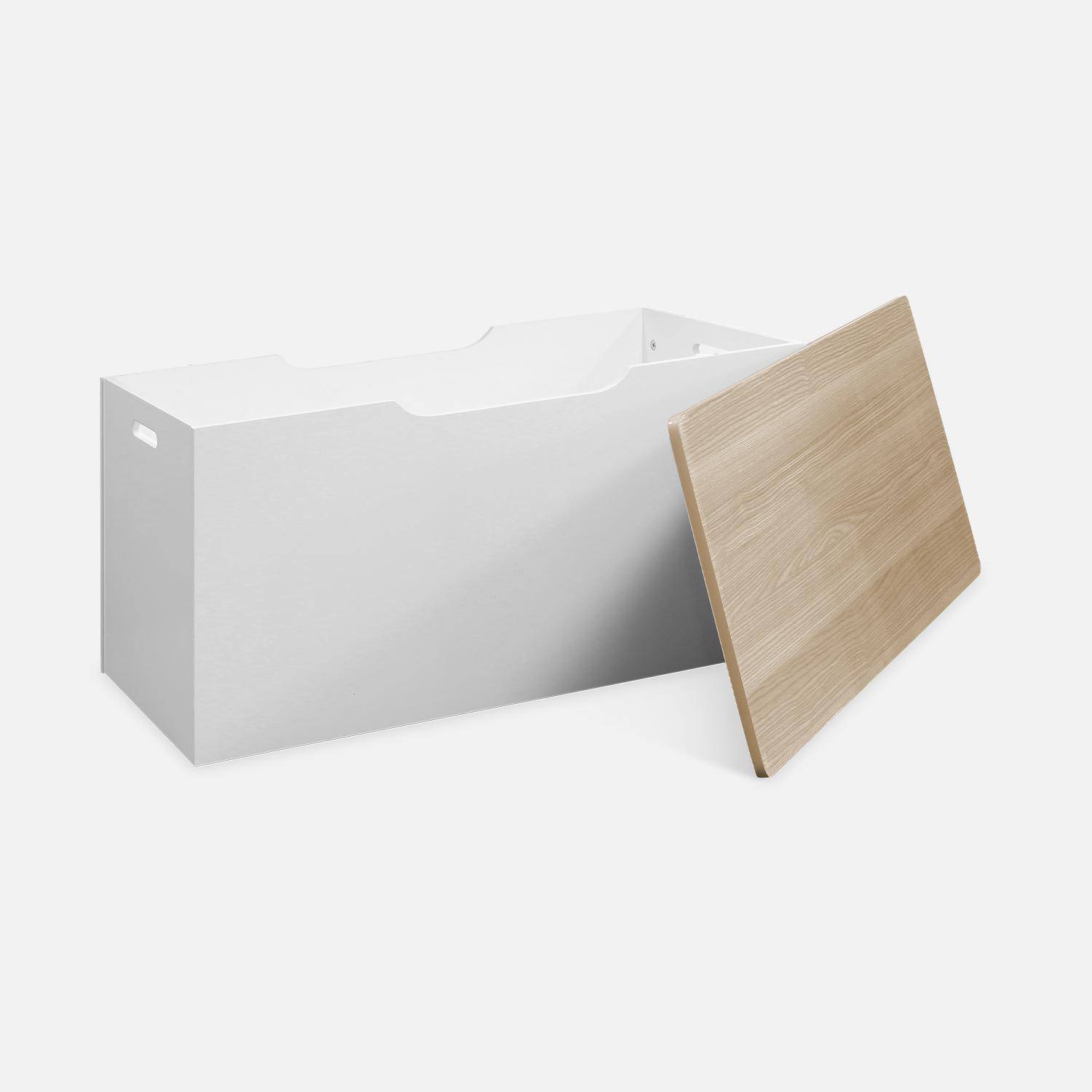 Cofre de juguetes, madera maciza de pino natural blanco - Tobias - 80x40 cm, tapa abatible, asas laterales Photo5