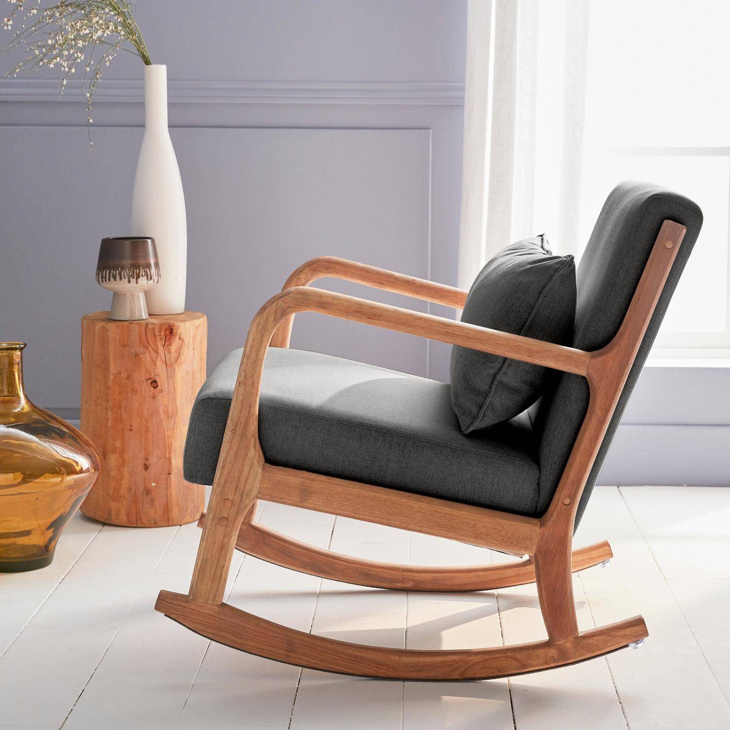 Cadeira de baloiço de design em madeira e tecido, 1 assento, cadeira de baloiço escandinava, cinza Photo2