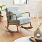 Fauteuil à bascule design en bois et tissu, 1 place, rocking chair scandinave, vert d'eau Photo1