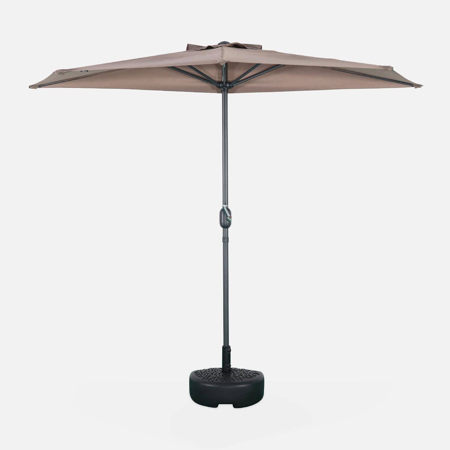  Parasol de balcon Ø250cm  – CALVI – Demi-parasol droit, mât en aluminium avec manivelle d’ouverture, toile taupe Photo2