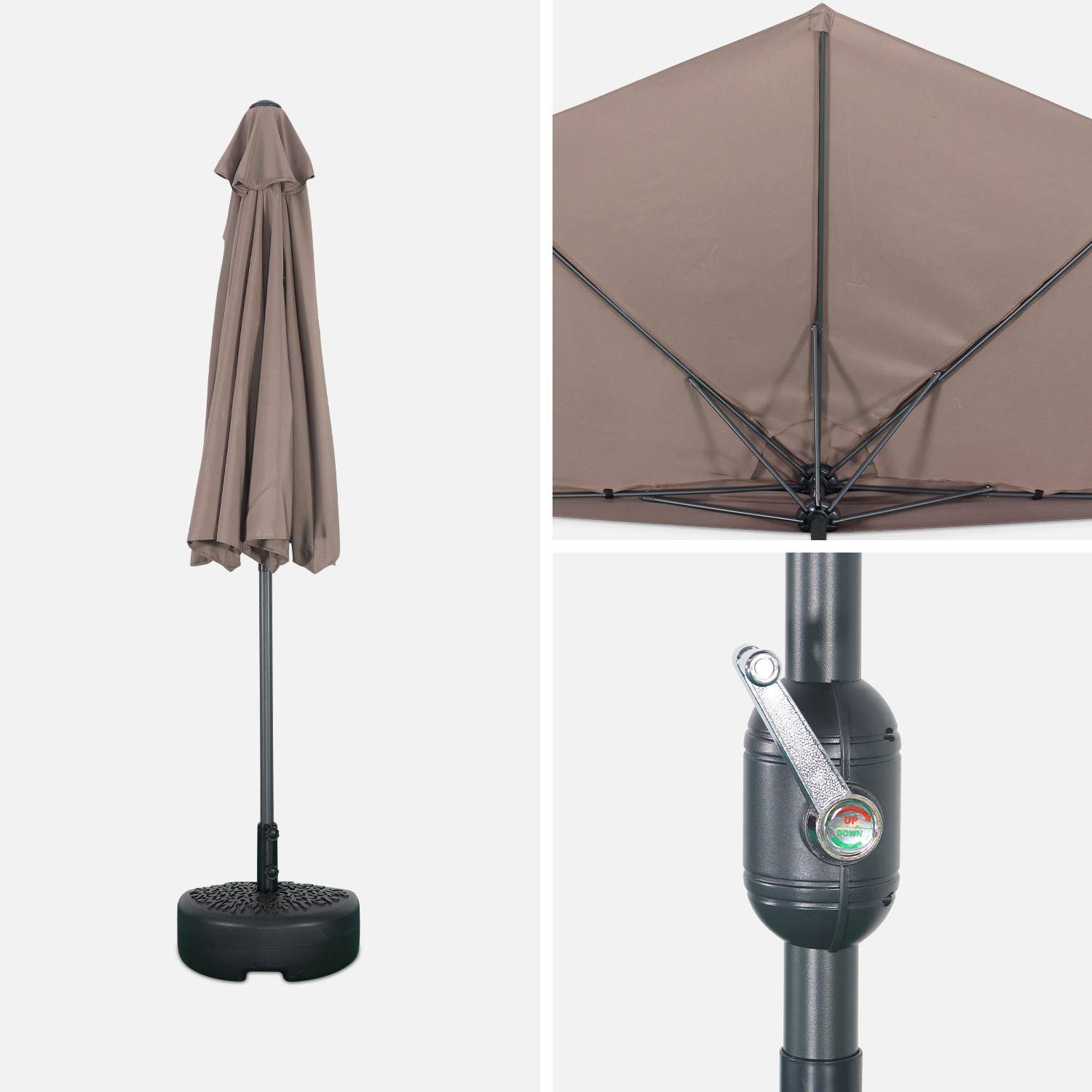 Ombrellone da balcone Ø250cm - CALVI - Mezzo ombrellone dritto, palo in alluminio con manovella, telo bruno/talpa Photo4