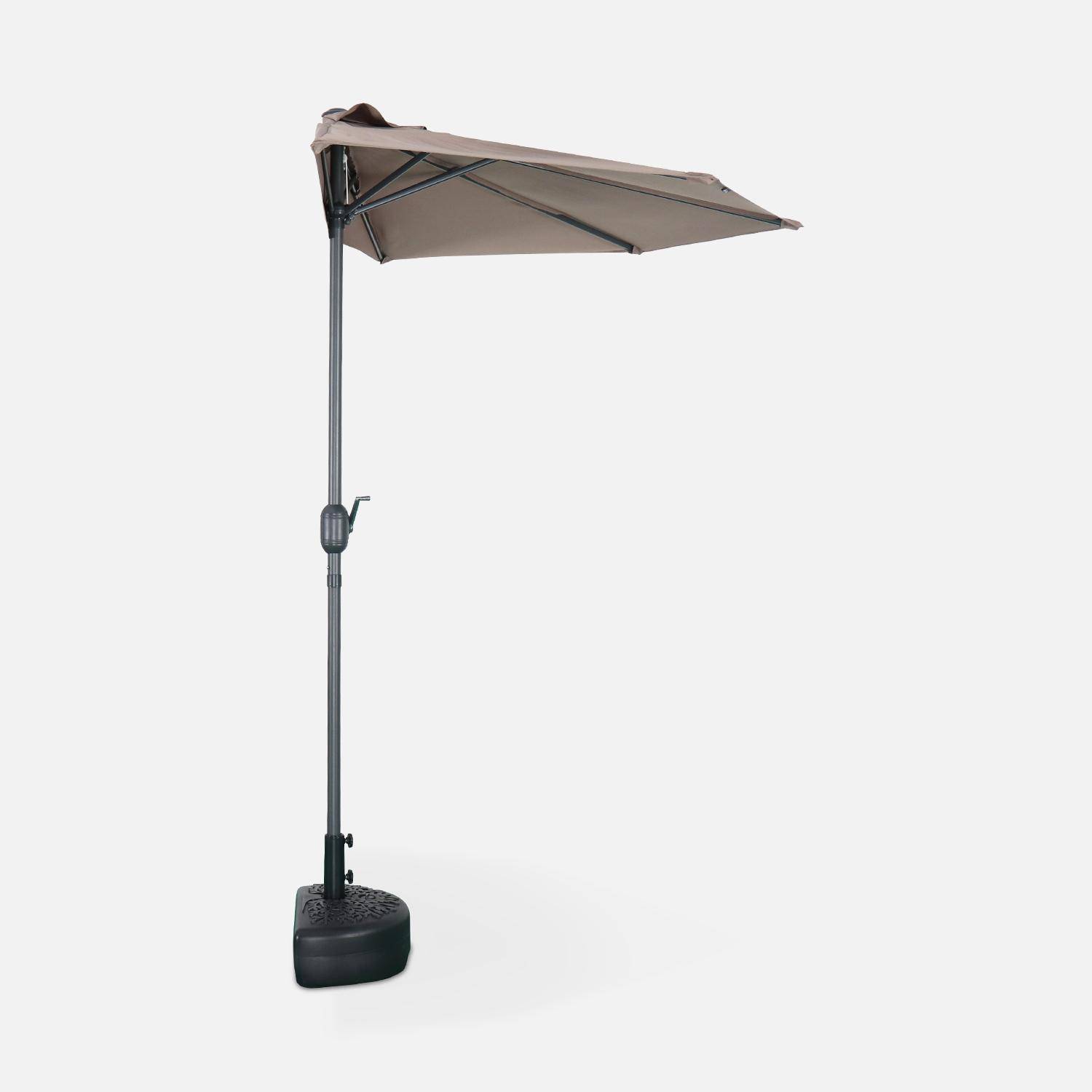 Ombrellone da balcone Ø250cm - CALVI - Mezzo ombrellone dritto, palo in alluminio con manovella, telo bruno/talpa Photo3