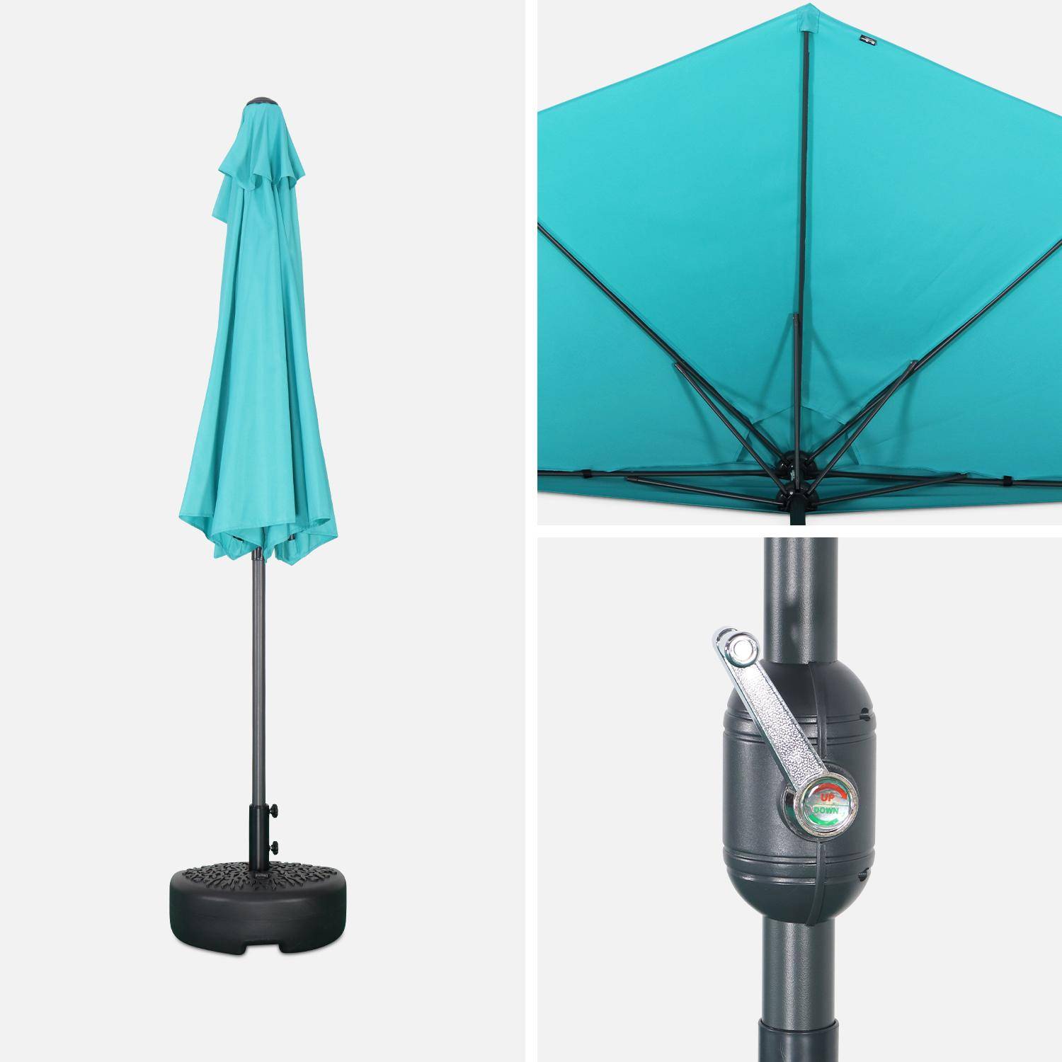  Parasol para balcón Ø250cm  – CALVI – Pequeño parasol recto, mástil en aluminio con manivela, tela color turquesa Photo4