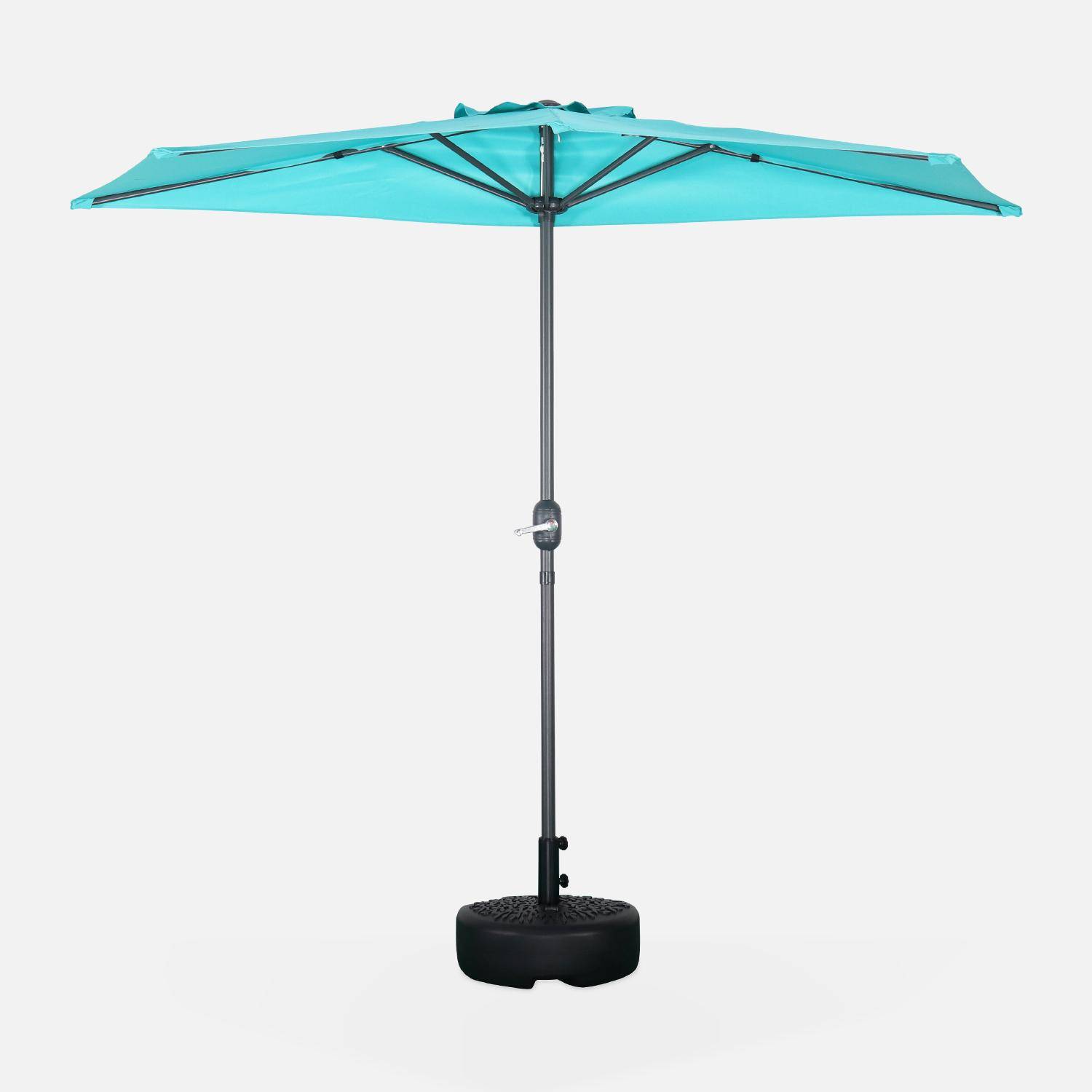  Parasol de balcon Ø250cm  – CALVI – Demi-parasol droit, mât en aluminium avec manivelle d’ouverture, toile turquoise Photo2