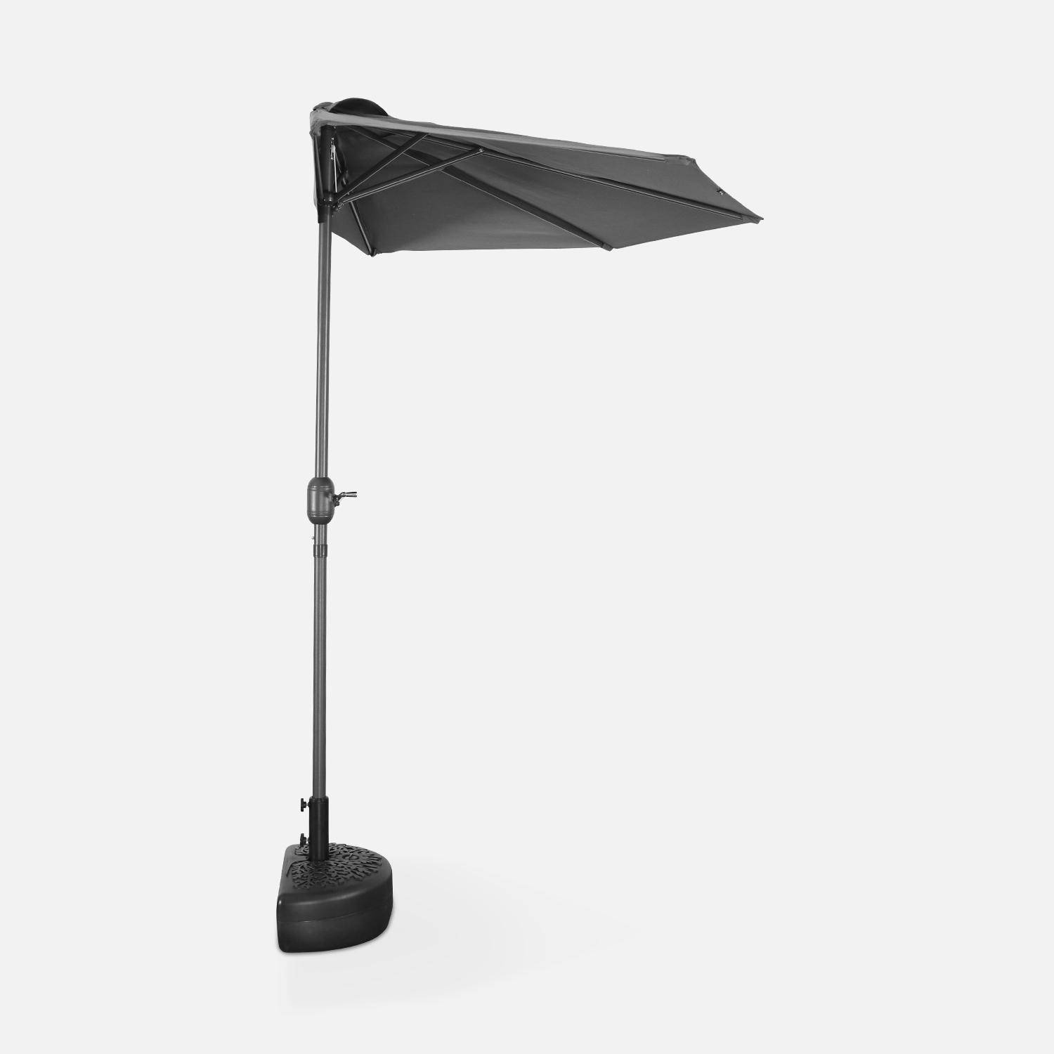  Parasol para balcón Ø250cm - CALVI - Medio parasol recto, mástil de aluminio con manivela, tejido gris Photo3