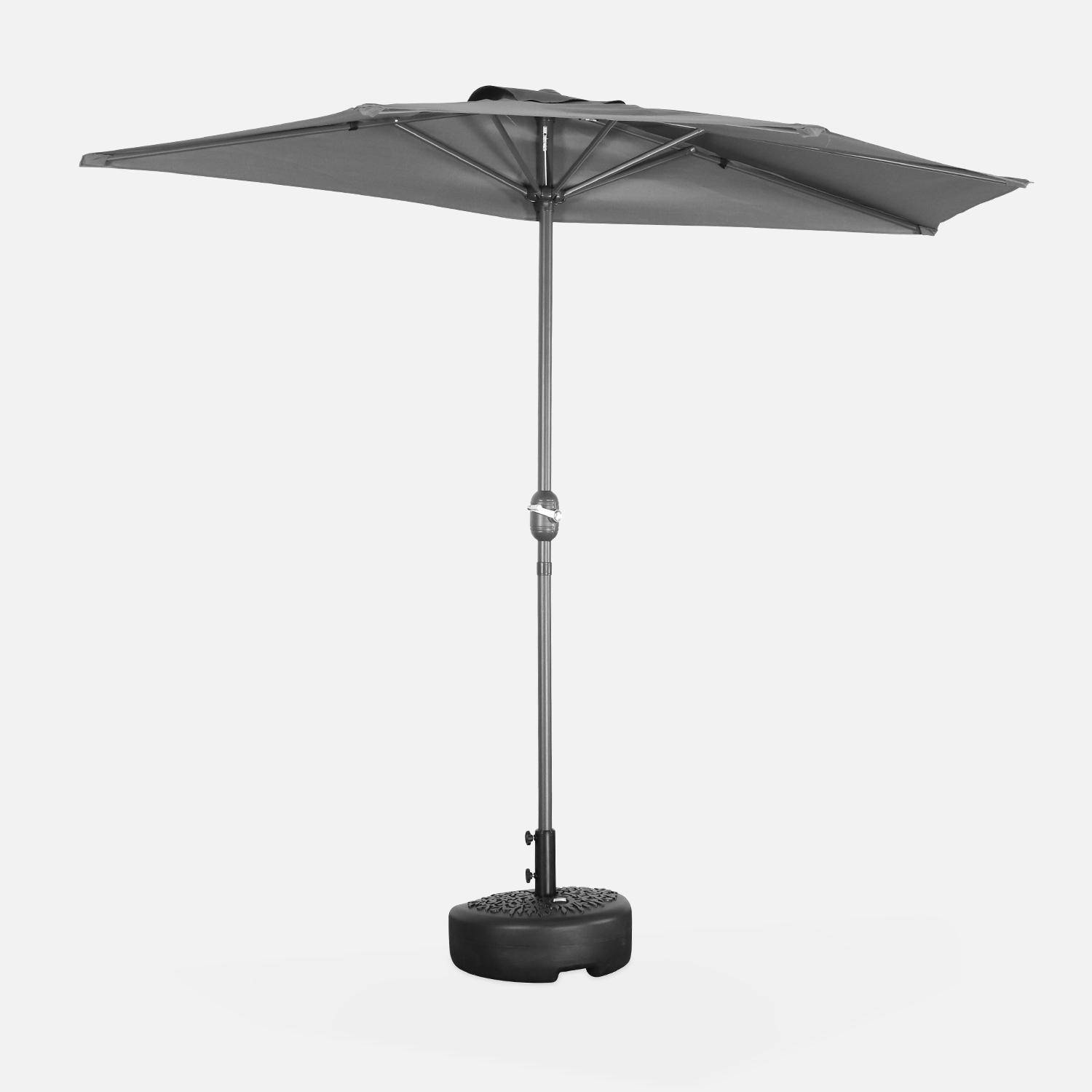  Parasol para balcón Ø250cm - CALVI - Medio parasol recto, mástil de aluminio con manivela, tejido gris Photo1