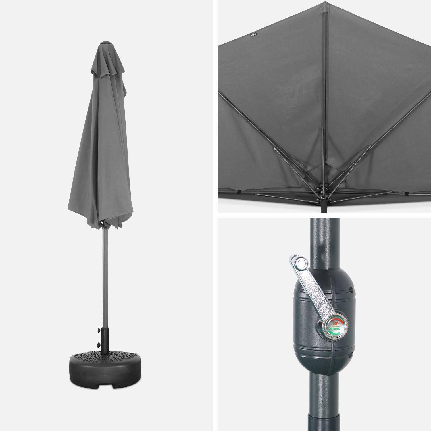  Parasol para balcón Ø250cm - CALVI - Medio parasol recto, mástil de aluminio con manivela, tejido gris Photo4