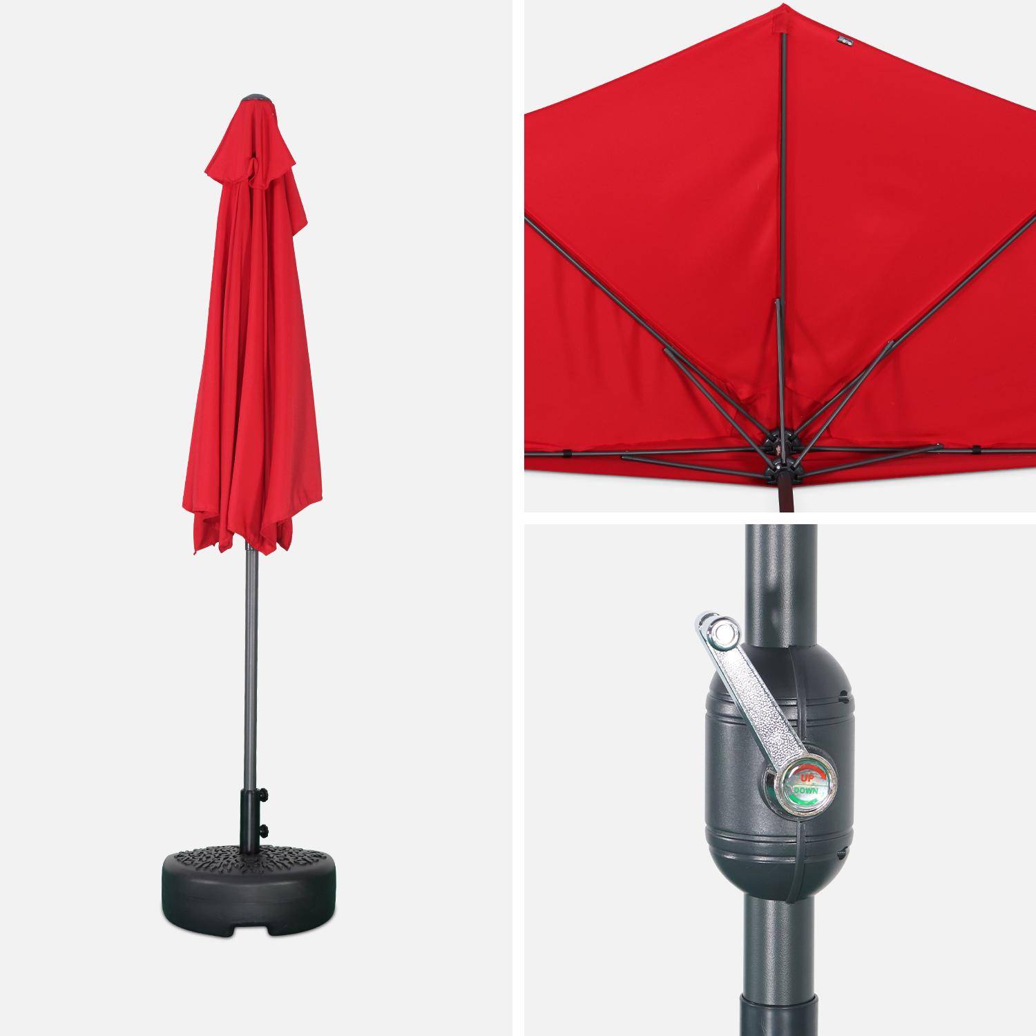  Parasol de balcon Ø250cm  – CALVI – Demi-parasol droit, mât en aluminium avec manivelle d’ouverture, toile rouge Photo4