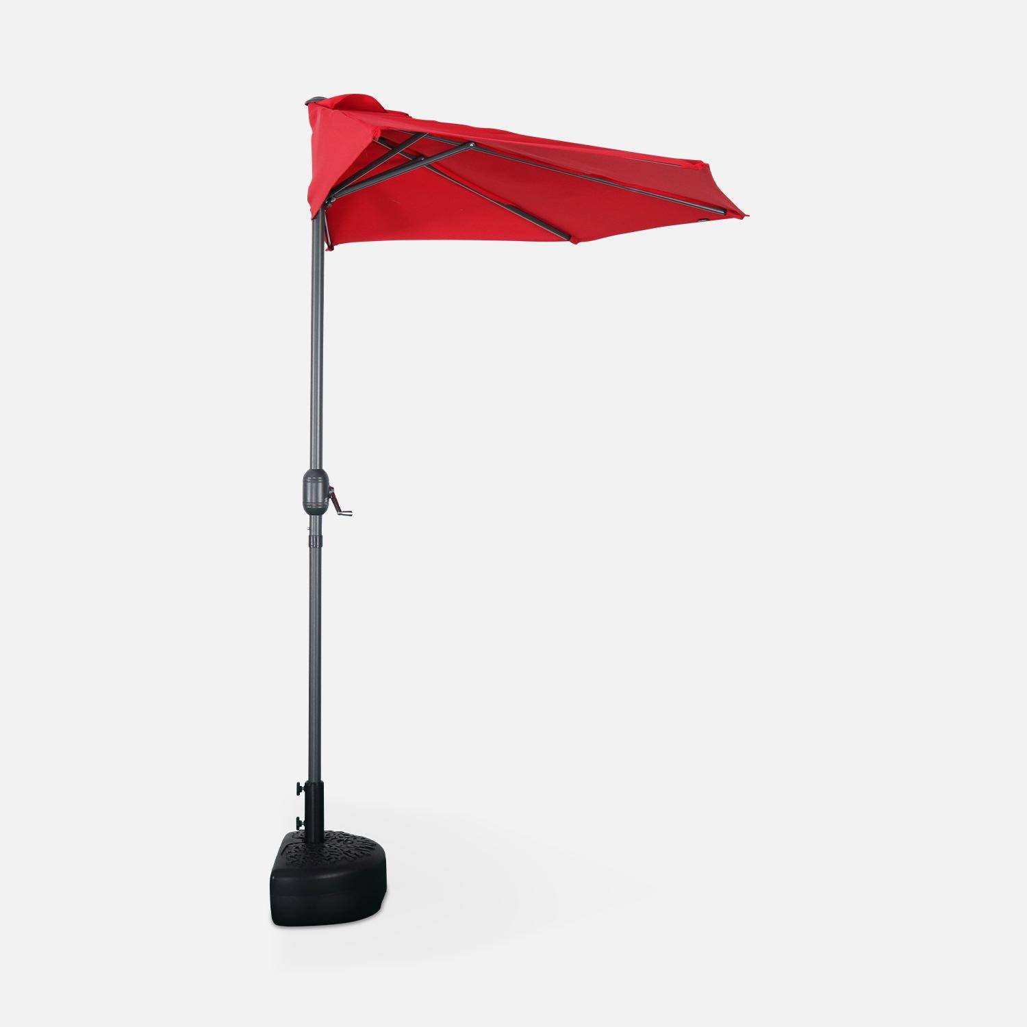  Parasol de balcon Ø250cm  – CALVI – Demi-parasol droit, mât en aluminium avec manivelle d’ouverture, toile rouge Photo3