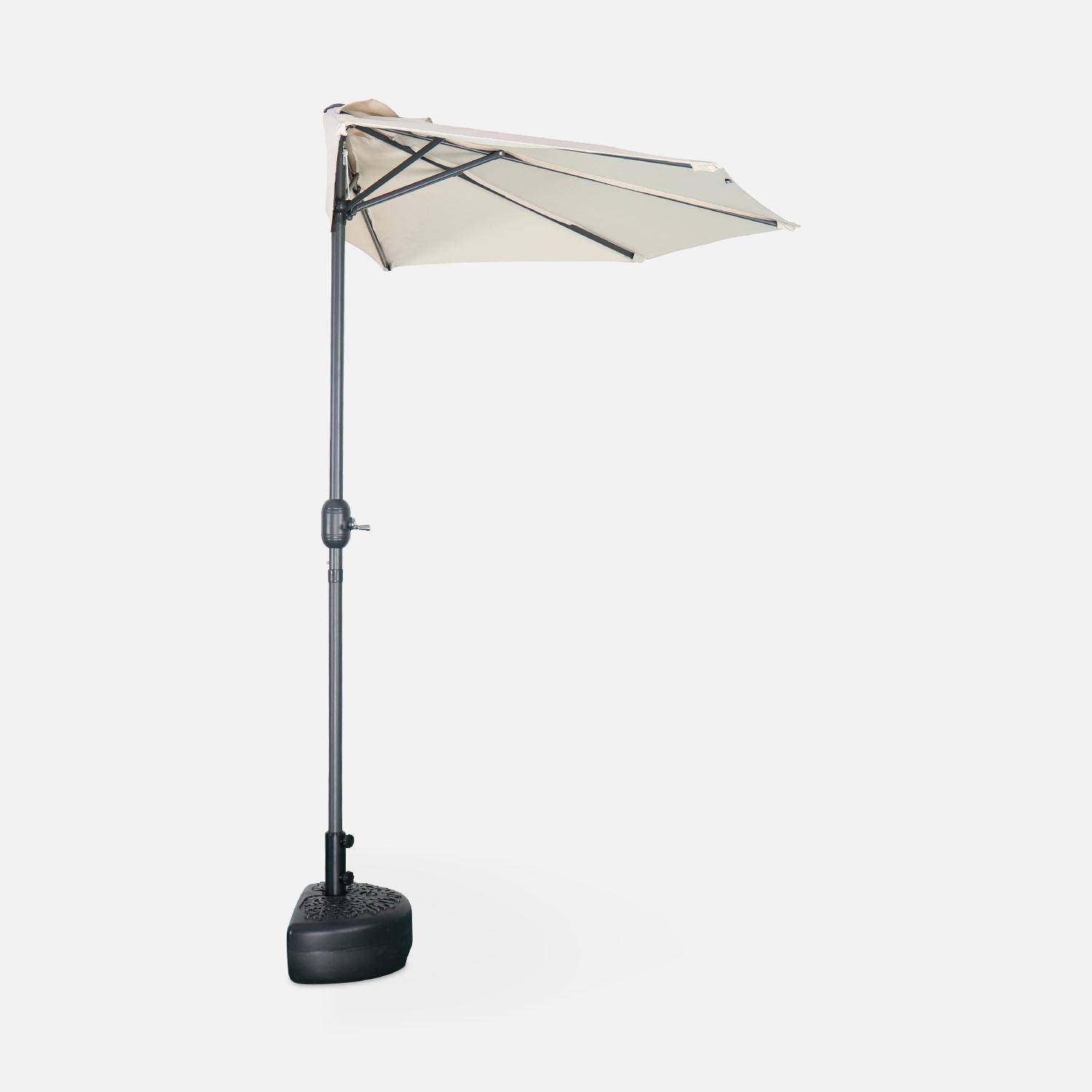  Parasol para balcón Ø250cm - CALVI - Medio parasol recto, mástil de aluminio con manivela, tejido arena Photo3