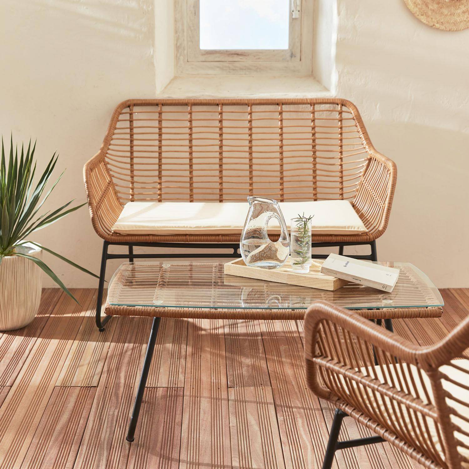 Garden lounge 4 pessoas - resina de efeito bambu e estrutura metálica preta - NATUNA - estilo colonial, bi-material Photo2