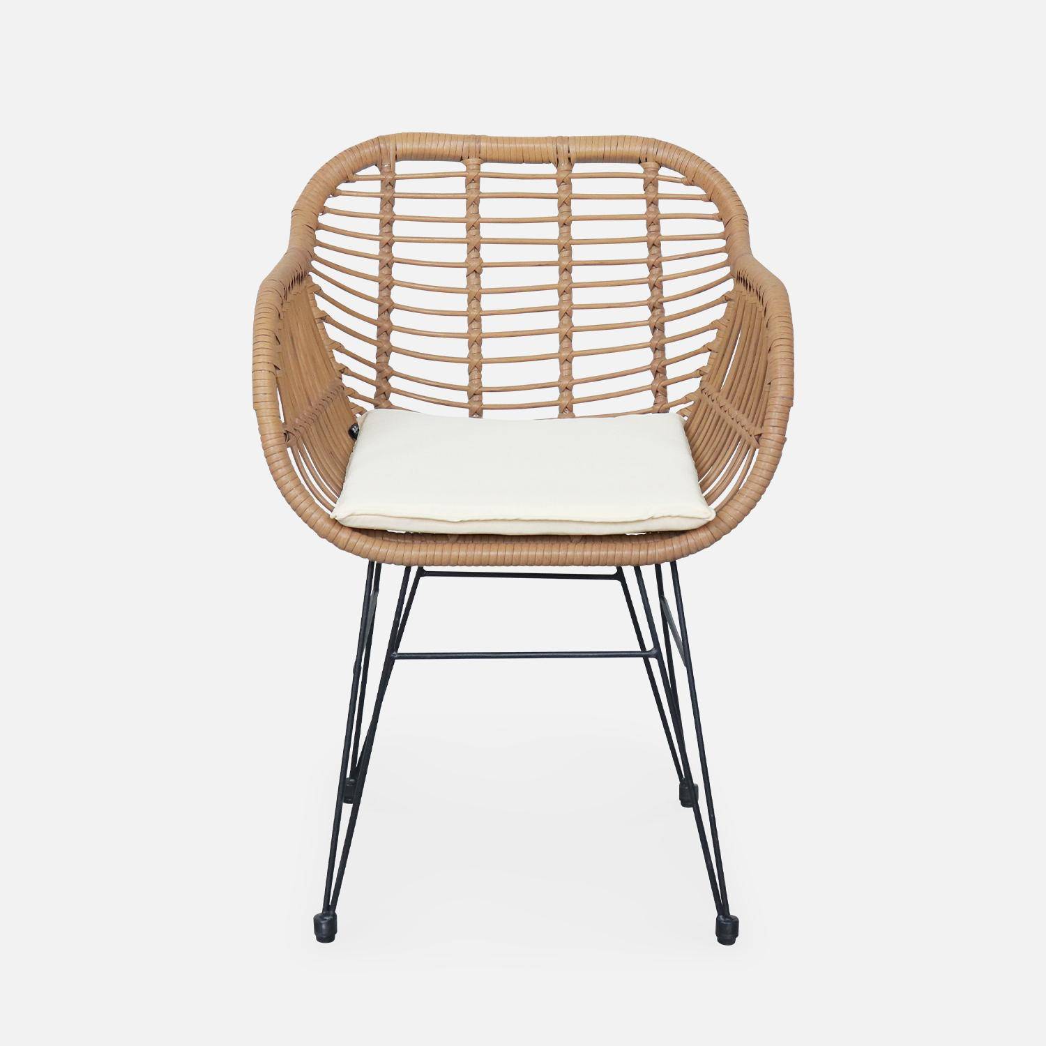 Set van 2 wicker stoelen met bamboe effect, zwart metalen frame, afneembare hoezen, beige kussen Photo6