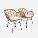 Lot de deux fauteuils effet rotin- résine et métal noir, style colonial, assise beige Photo4