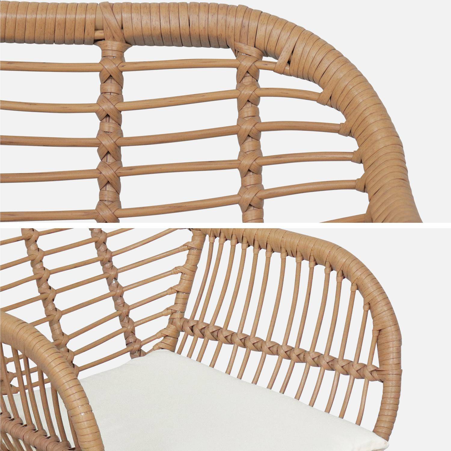 Set van 2 wicker stoelen met bamboe effect, zwart metalen frame, afneembare hoezen, beige kussen Photo8