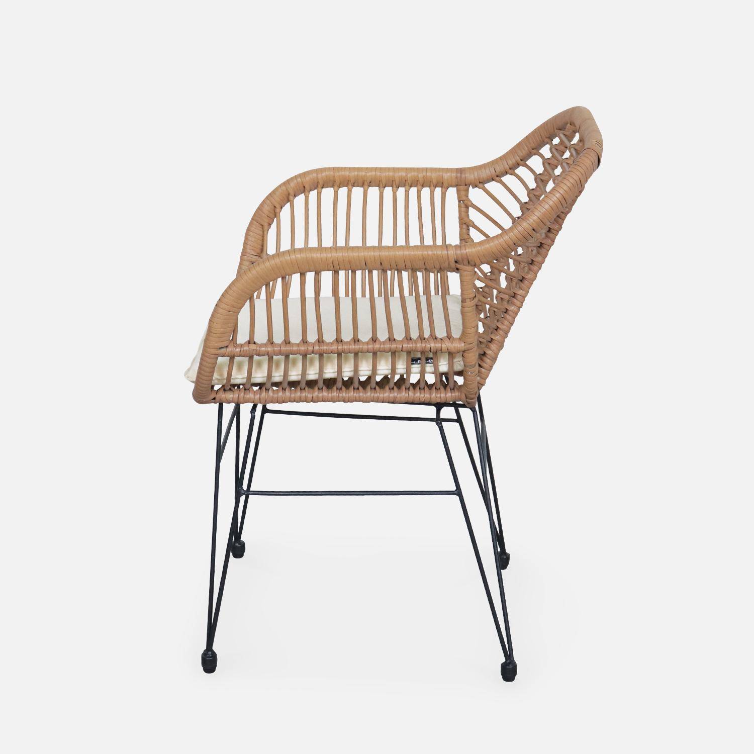 Set van 2 wicker stoelen met bamboe effect, zwart metalen frame, afneembare hoezen, beige kussen Photo7