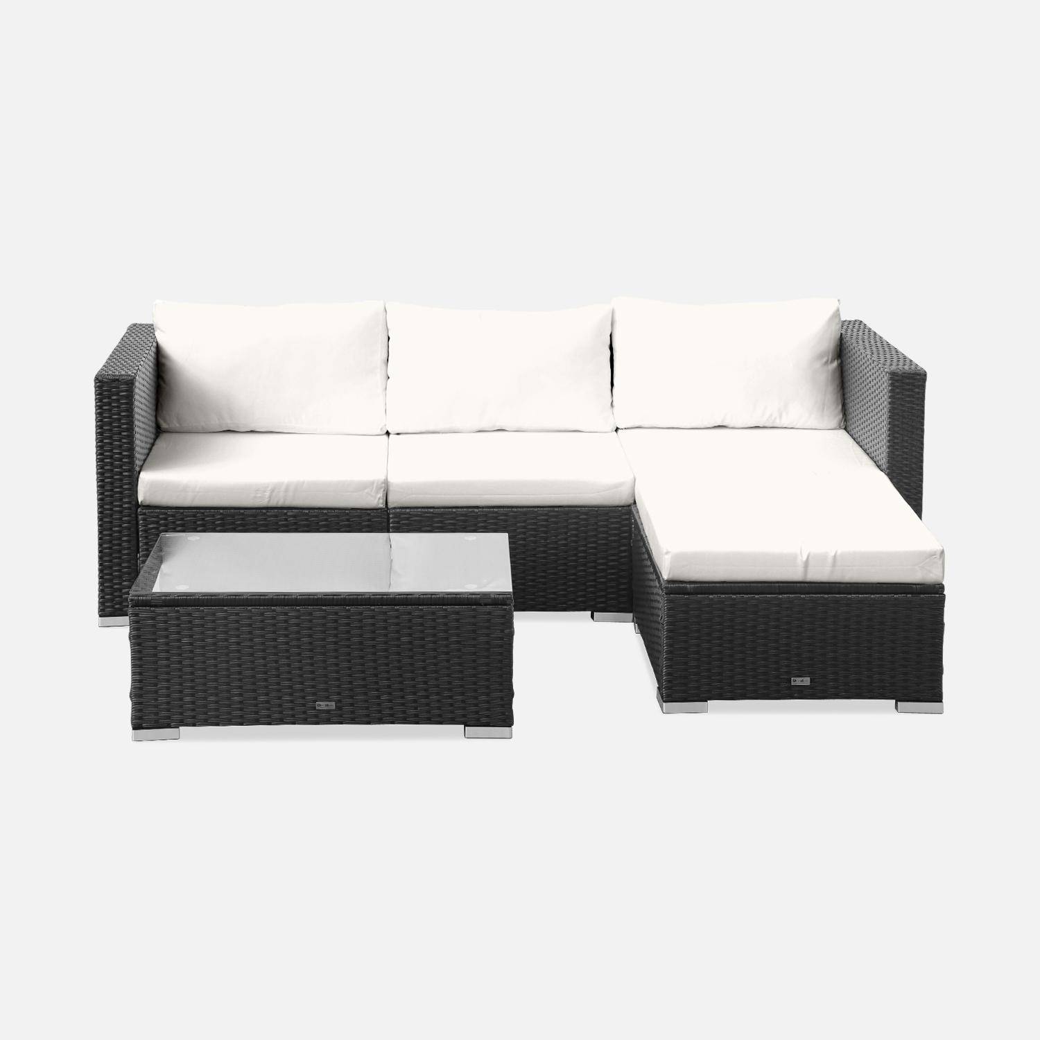 Wicker loungeset voor 4 personen - Torino - zwart wicker en ecru kussens Photo4