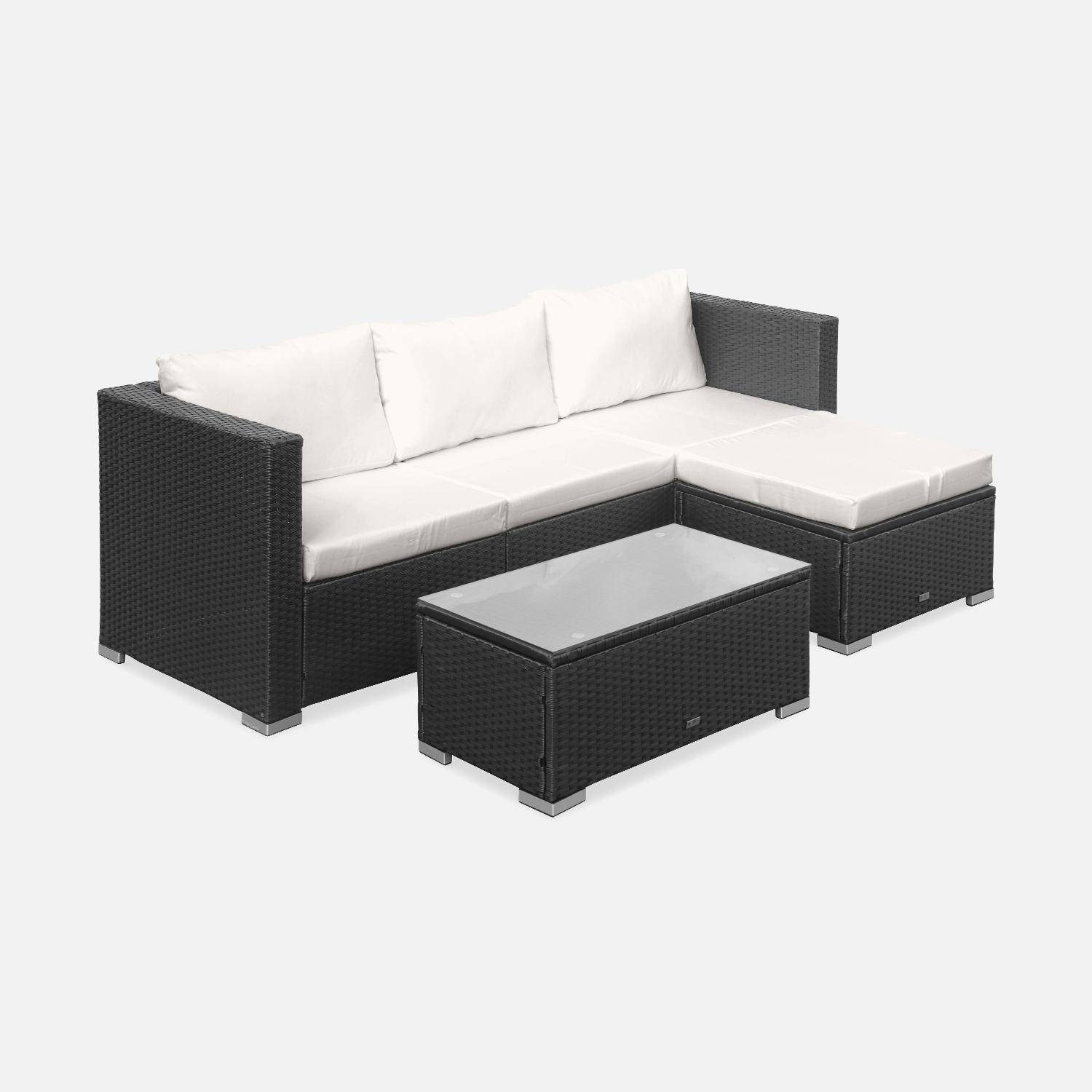 Wicker loungeset voor 4 personen - Torino - zwart wicker en ecru kussens Photo3