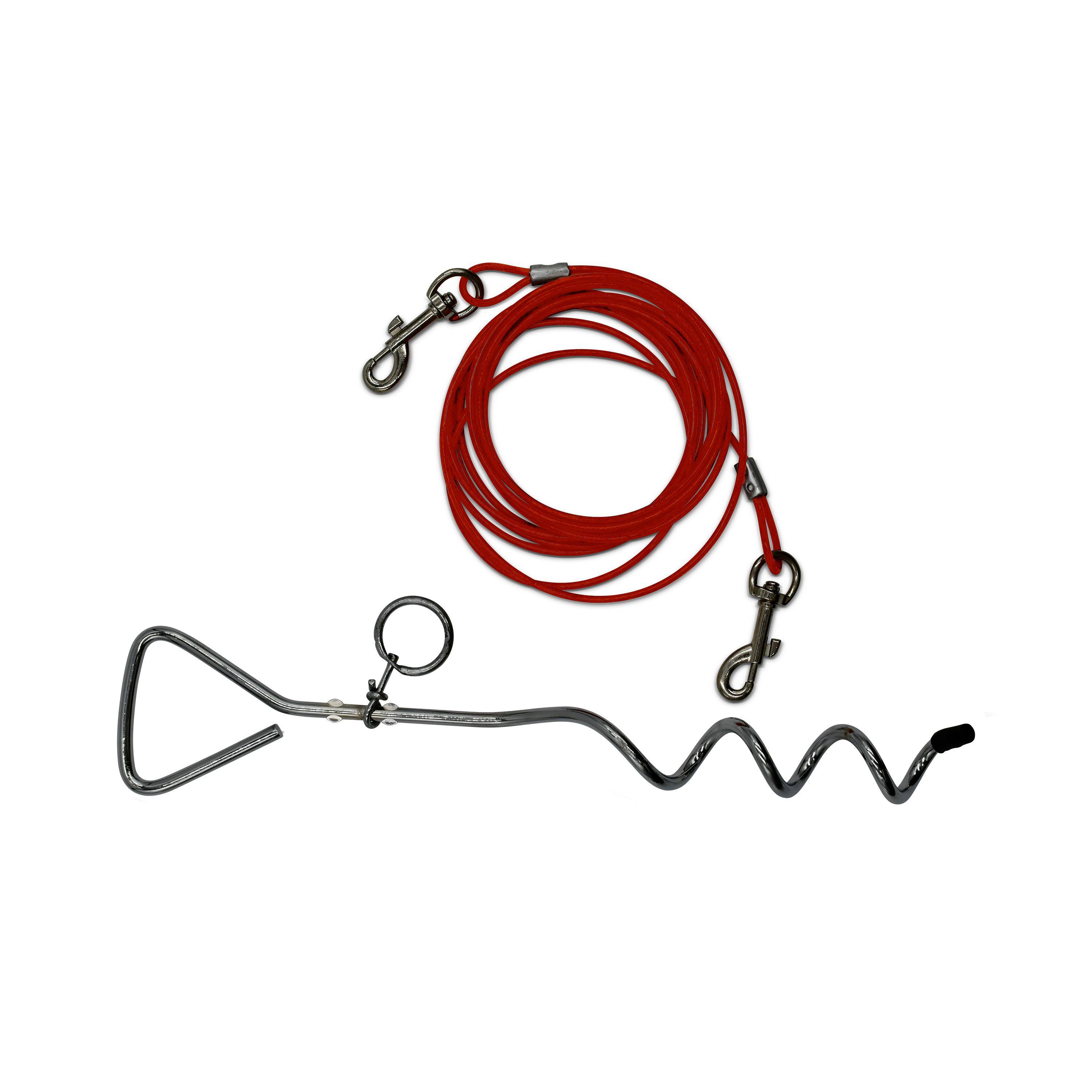 Piquet d’attache en fer de 40 cm et câble gainé de 4.5 m, épaisseur 5 mm, rouge Photo1
