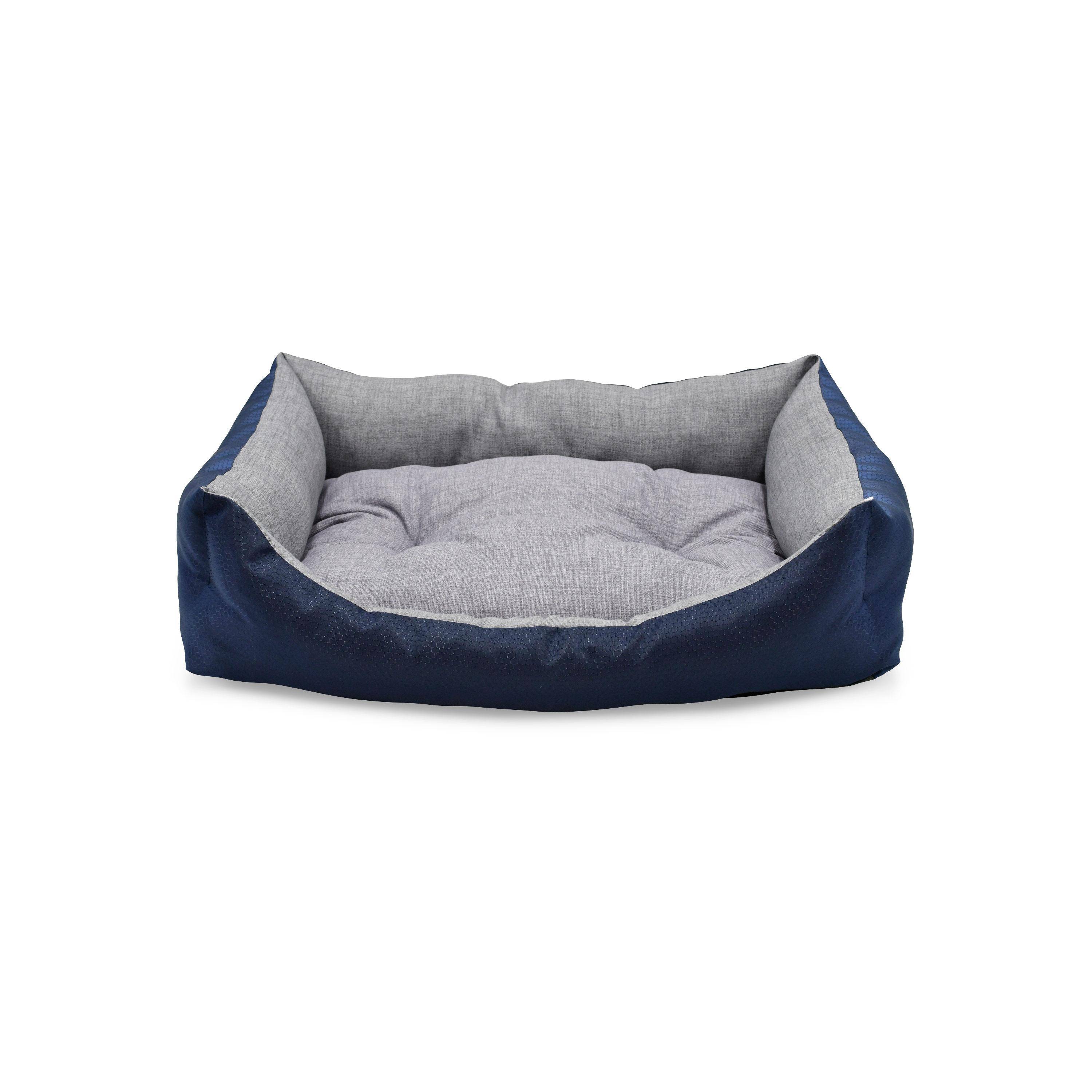 Corbeille en coton et polyester oxford pour chien moyen, bleu marine et gris, taille M  Photo1