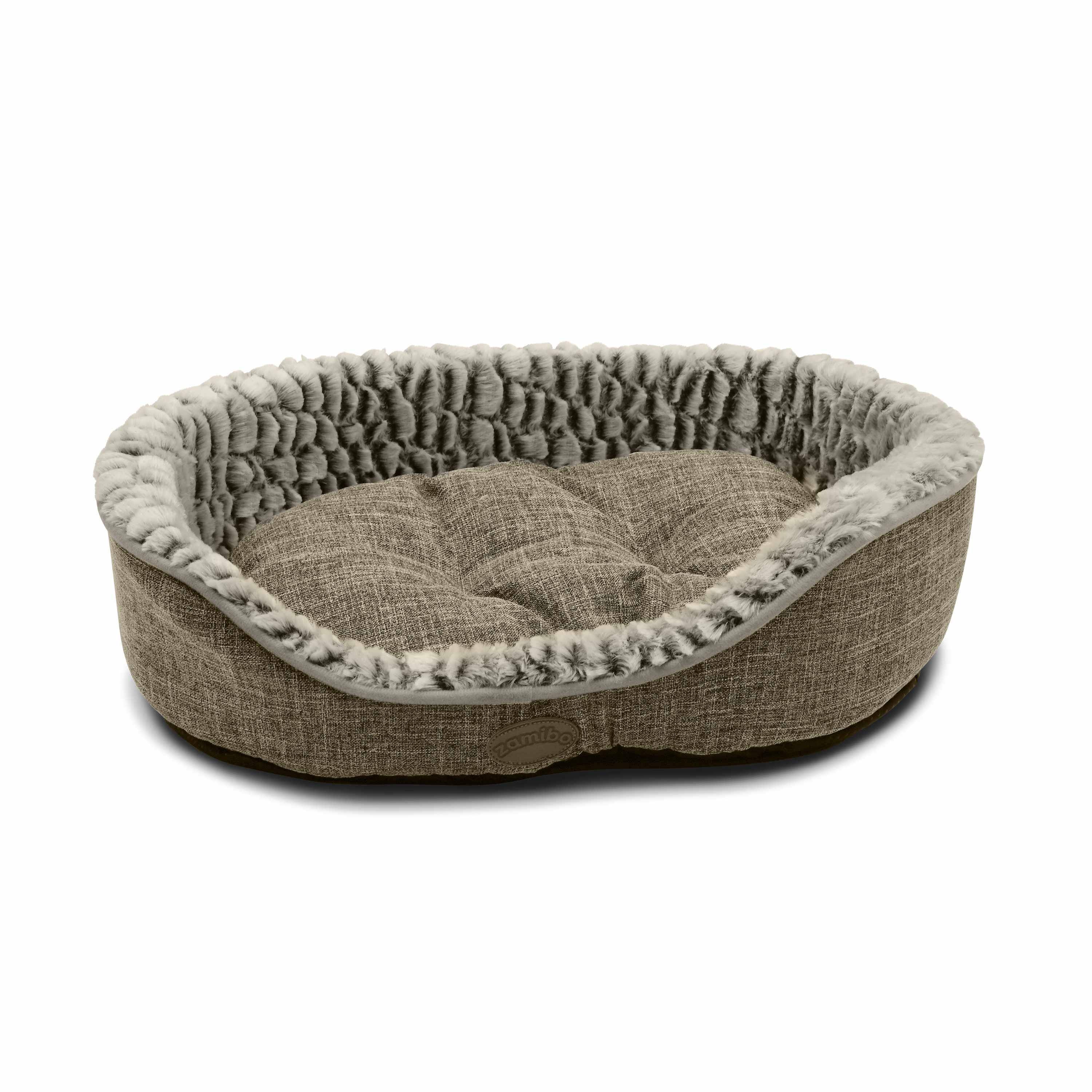 Zacht, omkeerbaar en comfortabel grijs mandje linnenlook, voor middelgrote honden, maat M+ Photo2