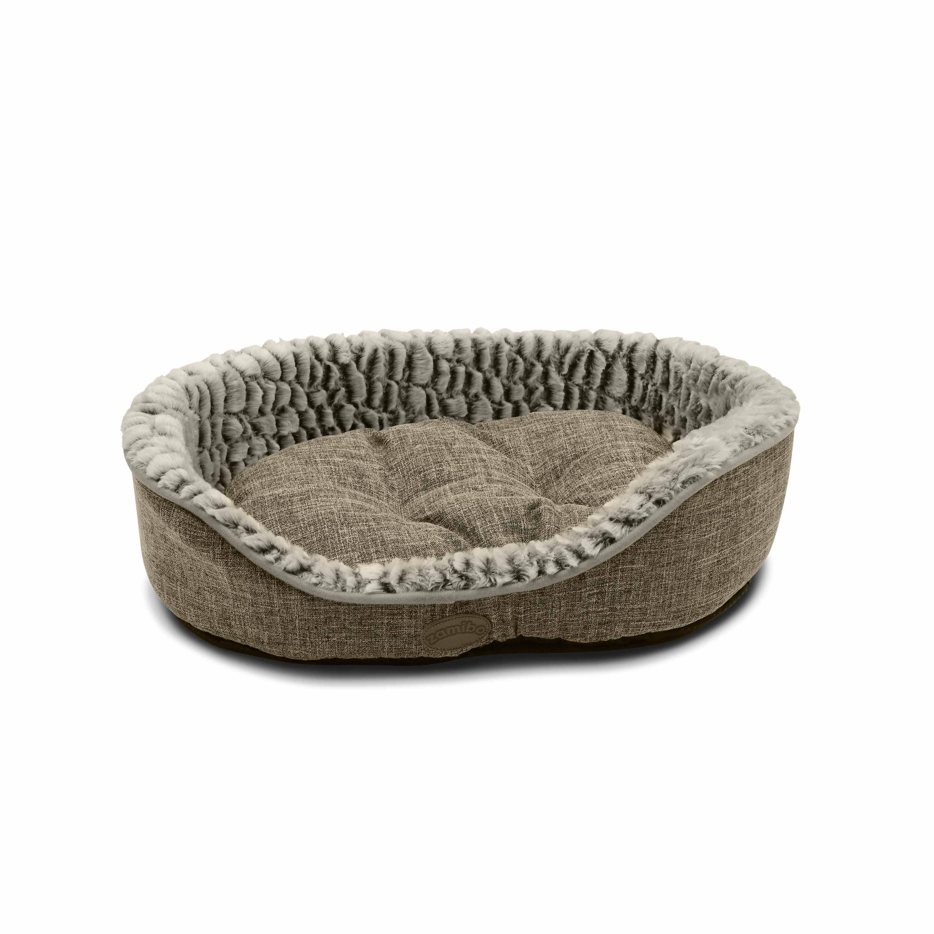 Zacht, omkeerbaar en comfortabel grijs mandje linnenlook, voor middelgrote honden, maat M Photo2