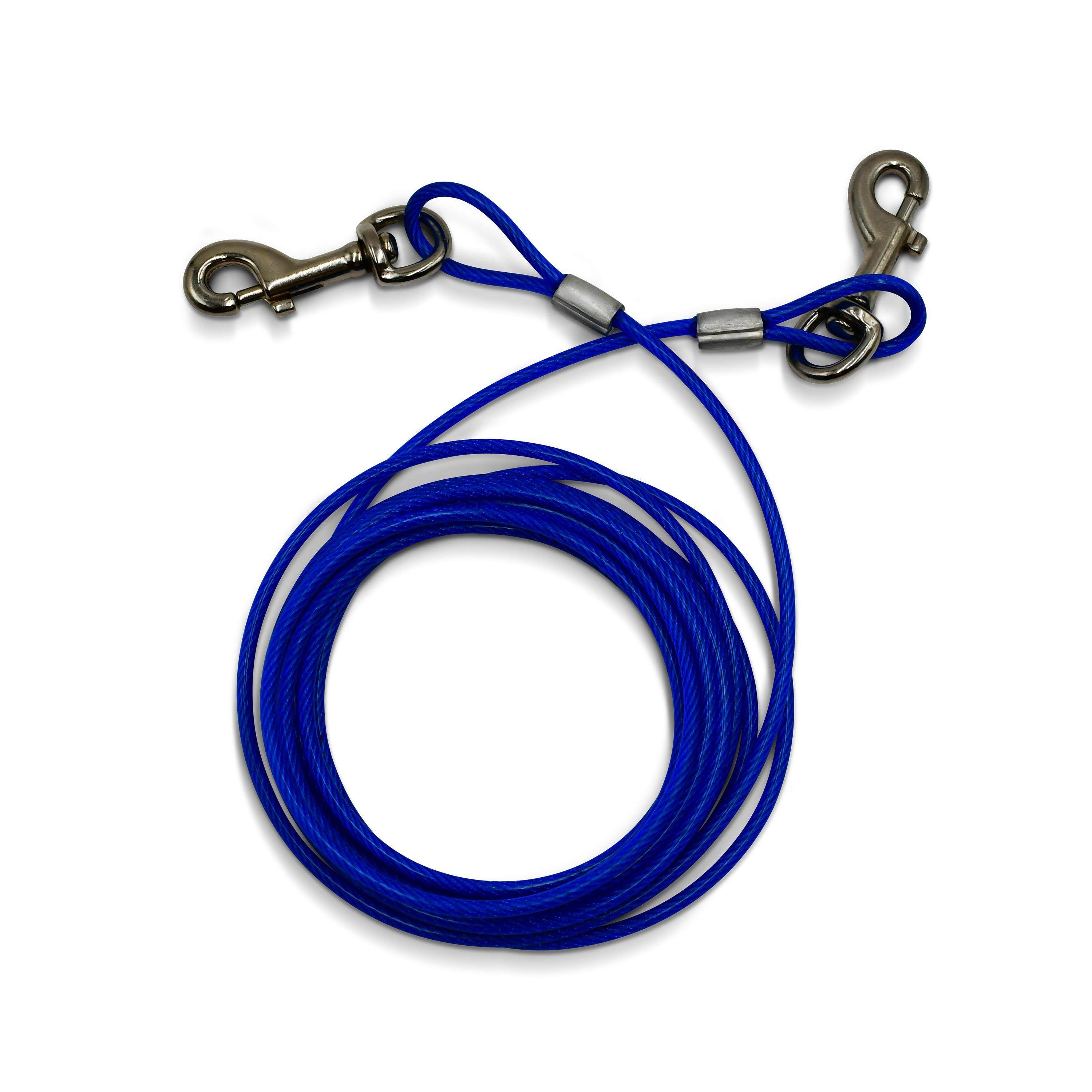 Câble gainé de 4.5m de long et 5mm d’épaisseur bleu, avec mousquetons Photo1