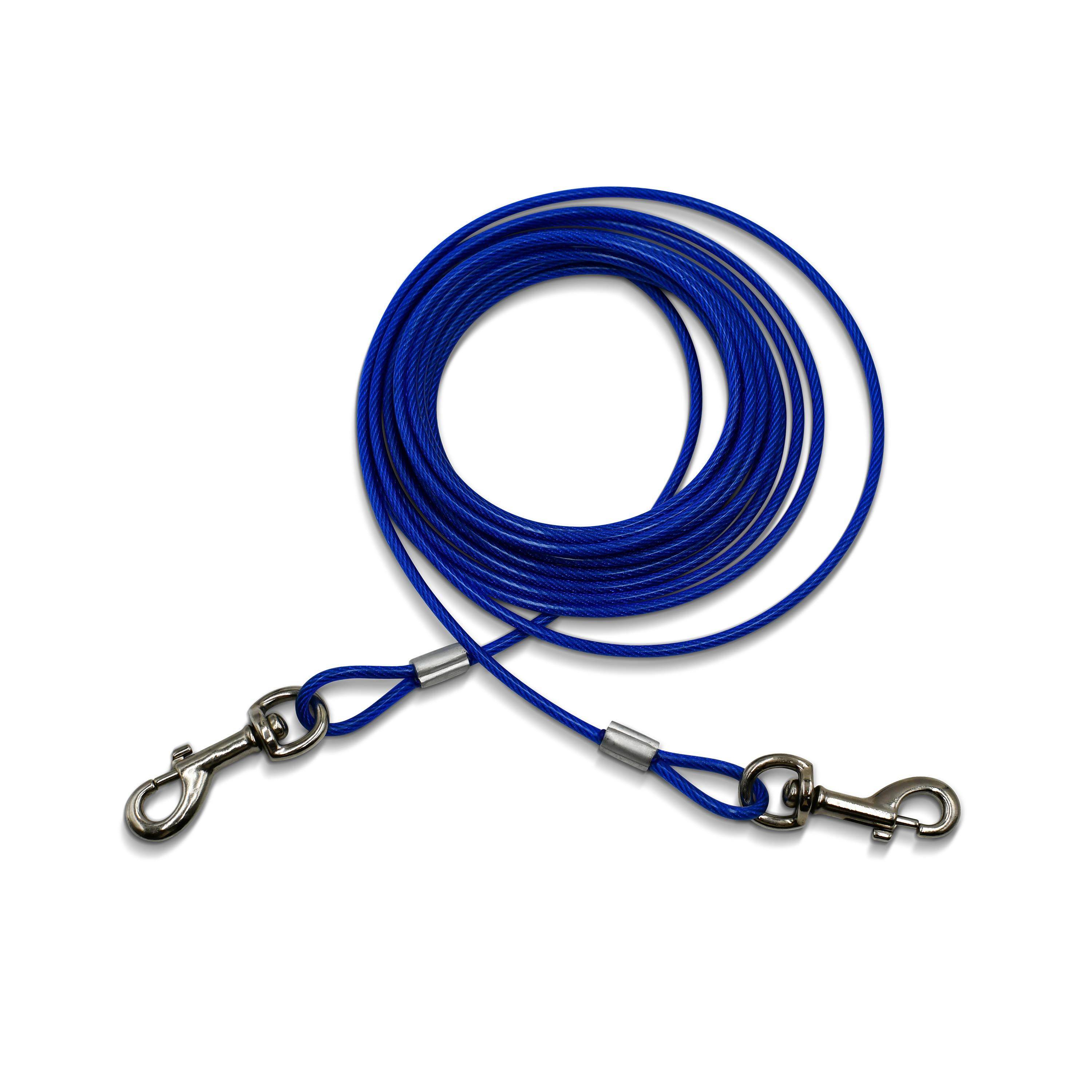Câble gainé de 6m de long et 5mm d’épaisseur bleu, avec mousquetons Photo1