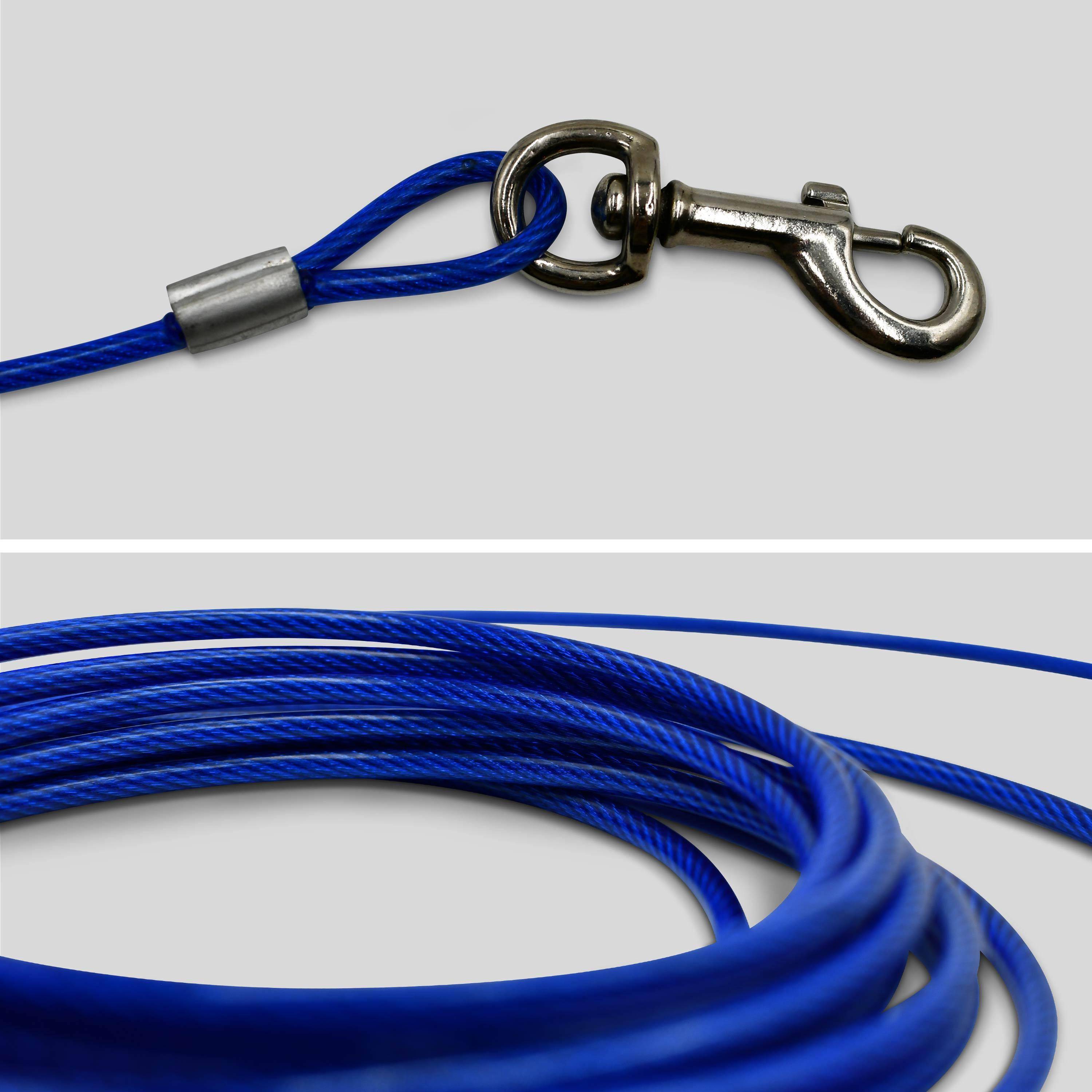Câble gainé de 6m de long et 5mm d’épaisseur bleu, avec mousquetons Photo2
