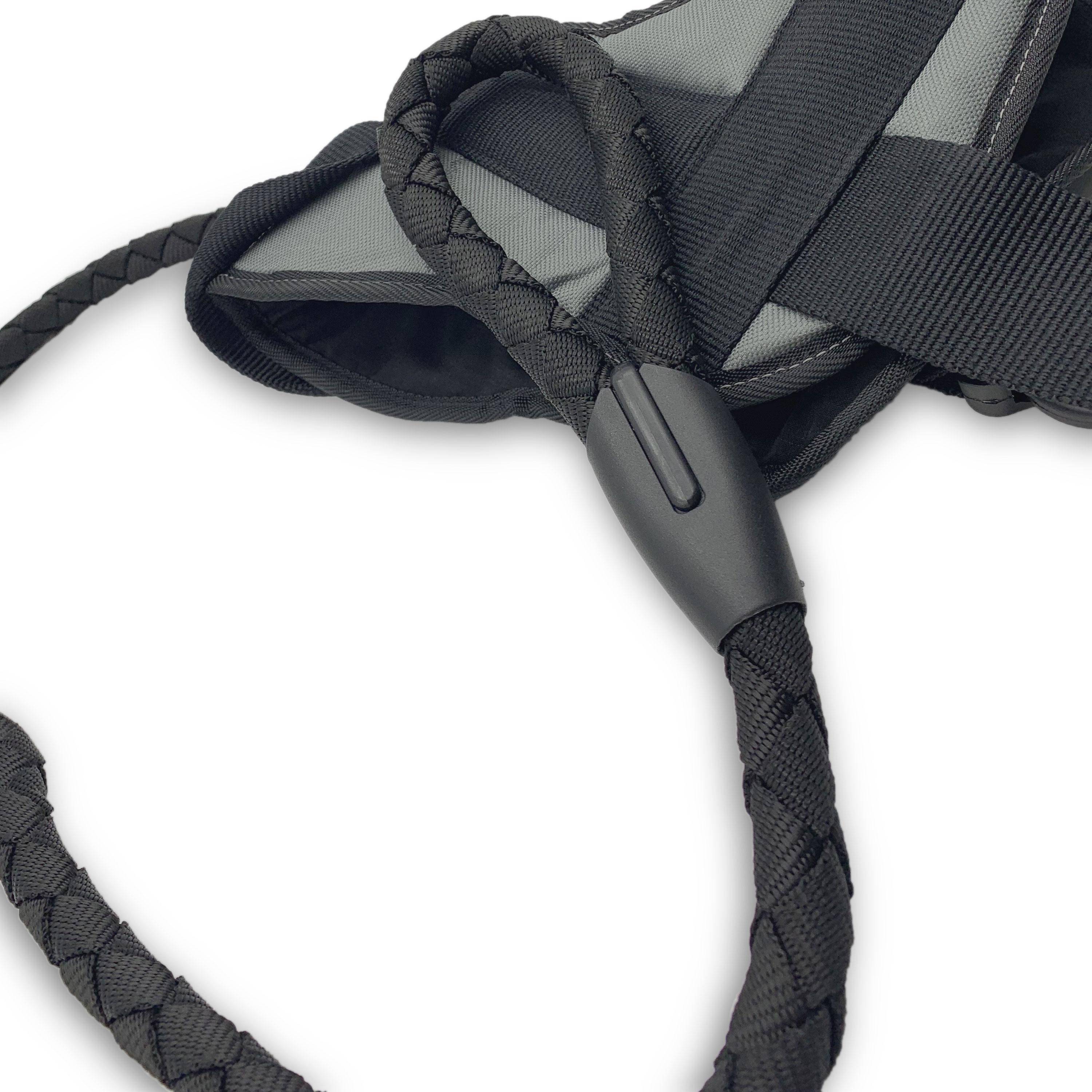 Laisse noire en nylon ronde de 120 cm + Harnais réfléchissant noir et gris réglable pour chien moyen, taille M Photo4